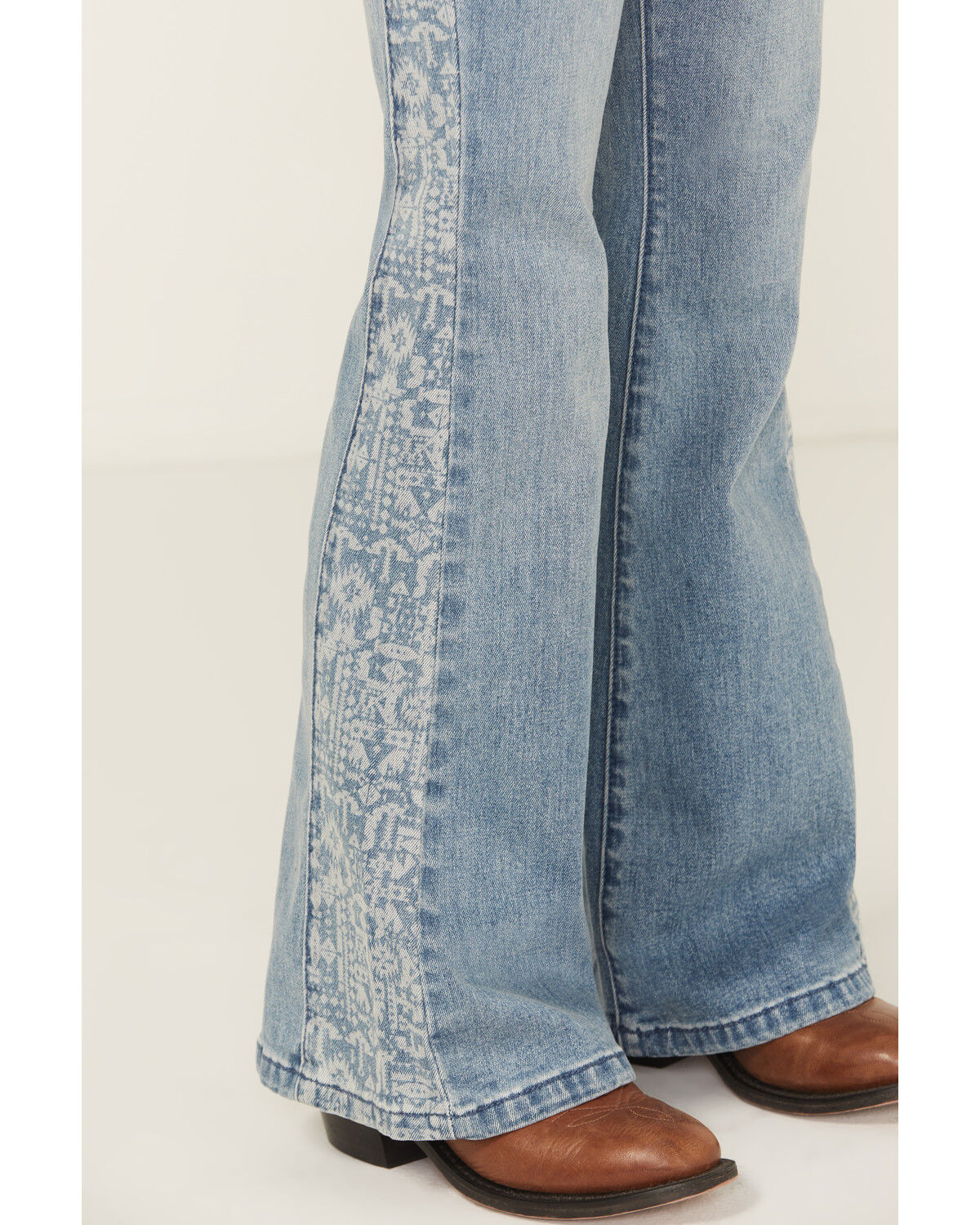 Rock & Roll Denim Girls' Southwestern Print Panel Button Flare Stretch Denim Jeans