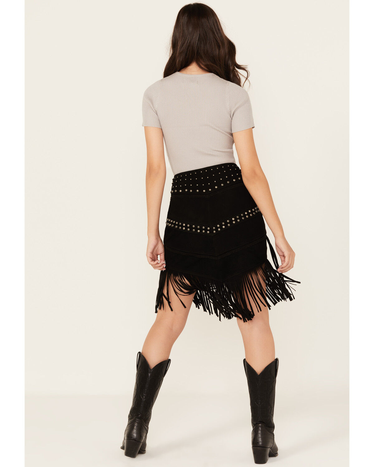 Scully Women's Fringe Concho Studded Suede Skirt
