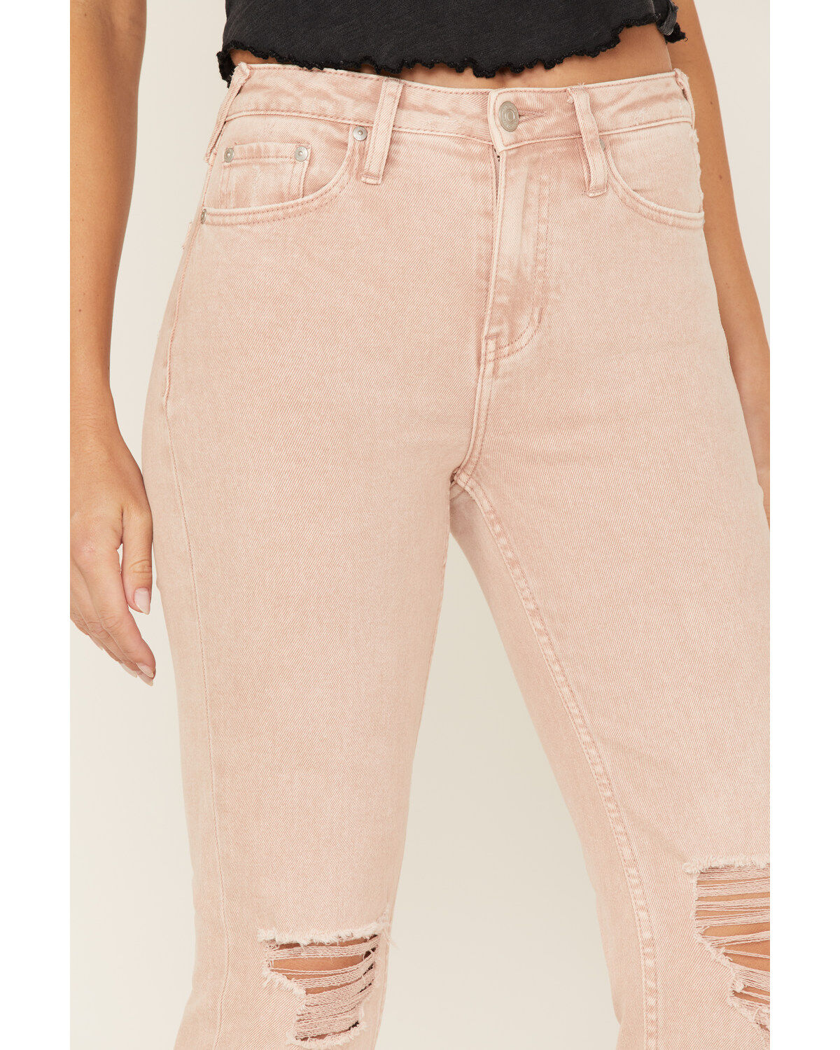 Cleo + Wolf Women's Distressed High Rise Straight Jeans