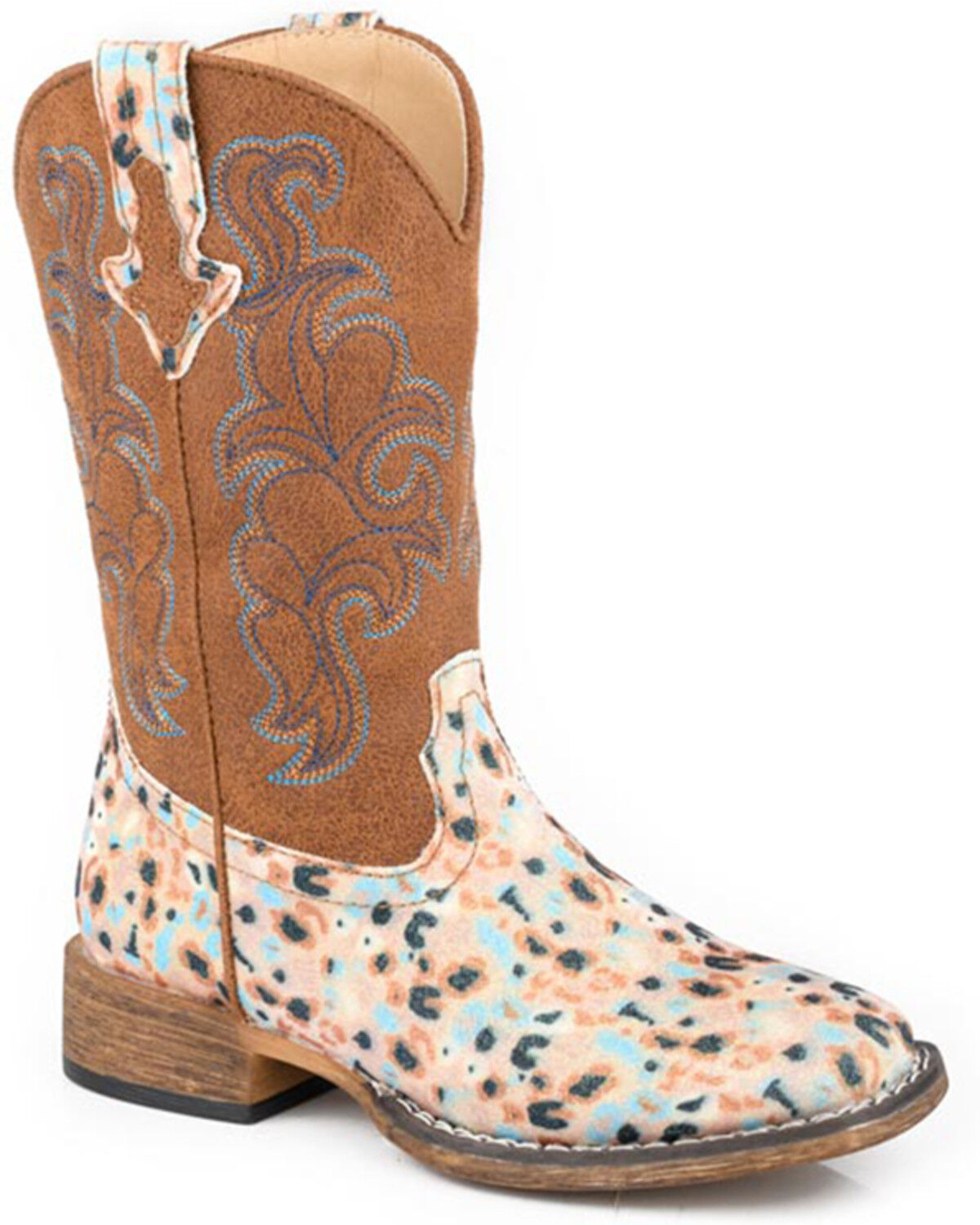 Roper Girls' Glitter Blossom Western Boots - Broad Square Toe