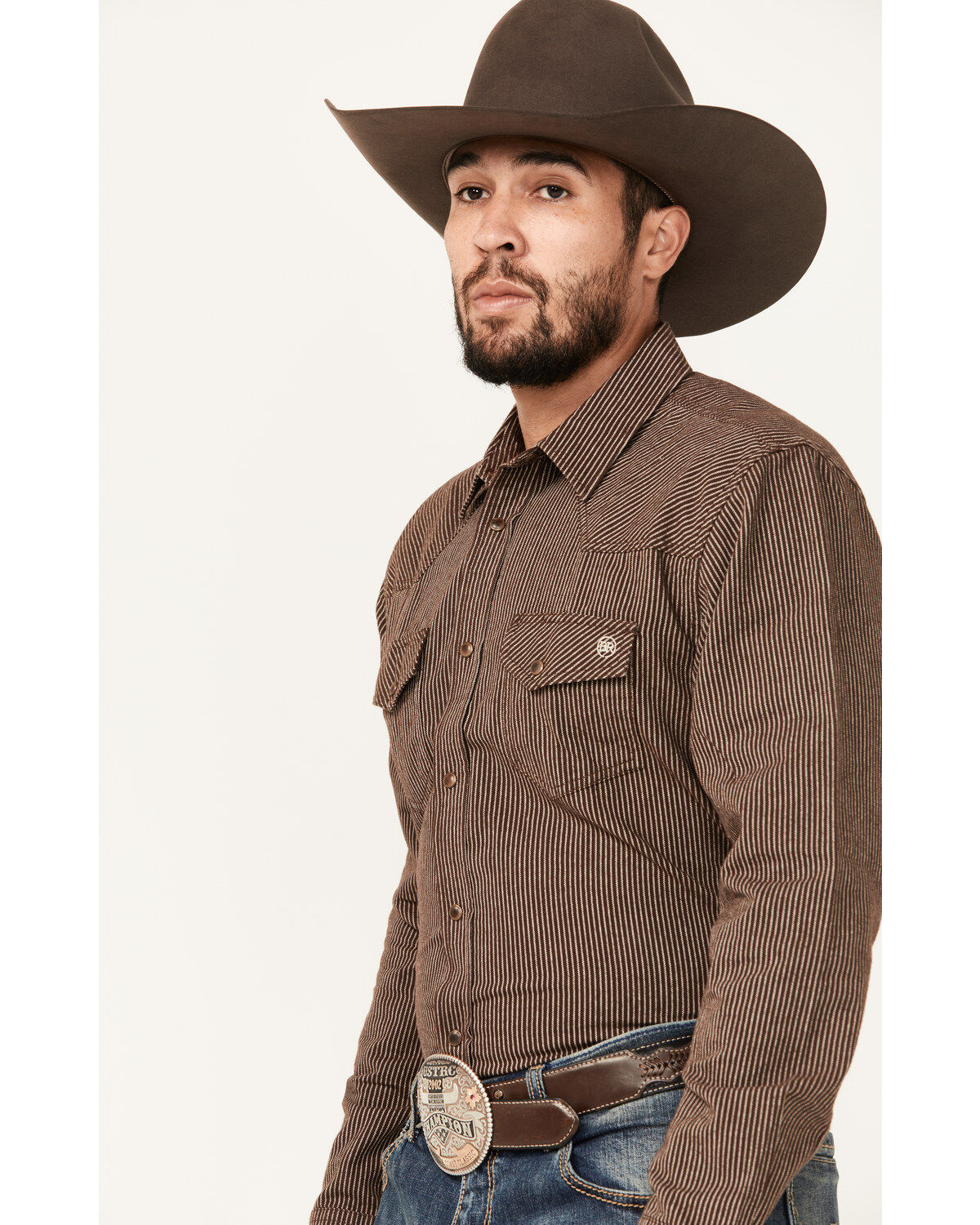 Blue Ranchwear Men's Somerville Herringbone Striped Print Long Sleeve Snap Work Shirt