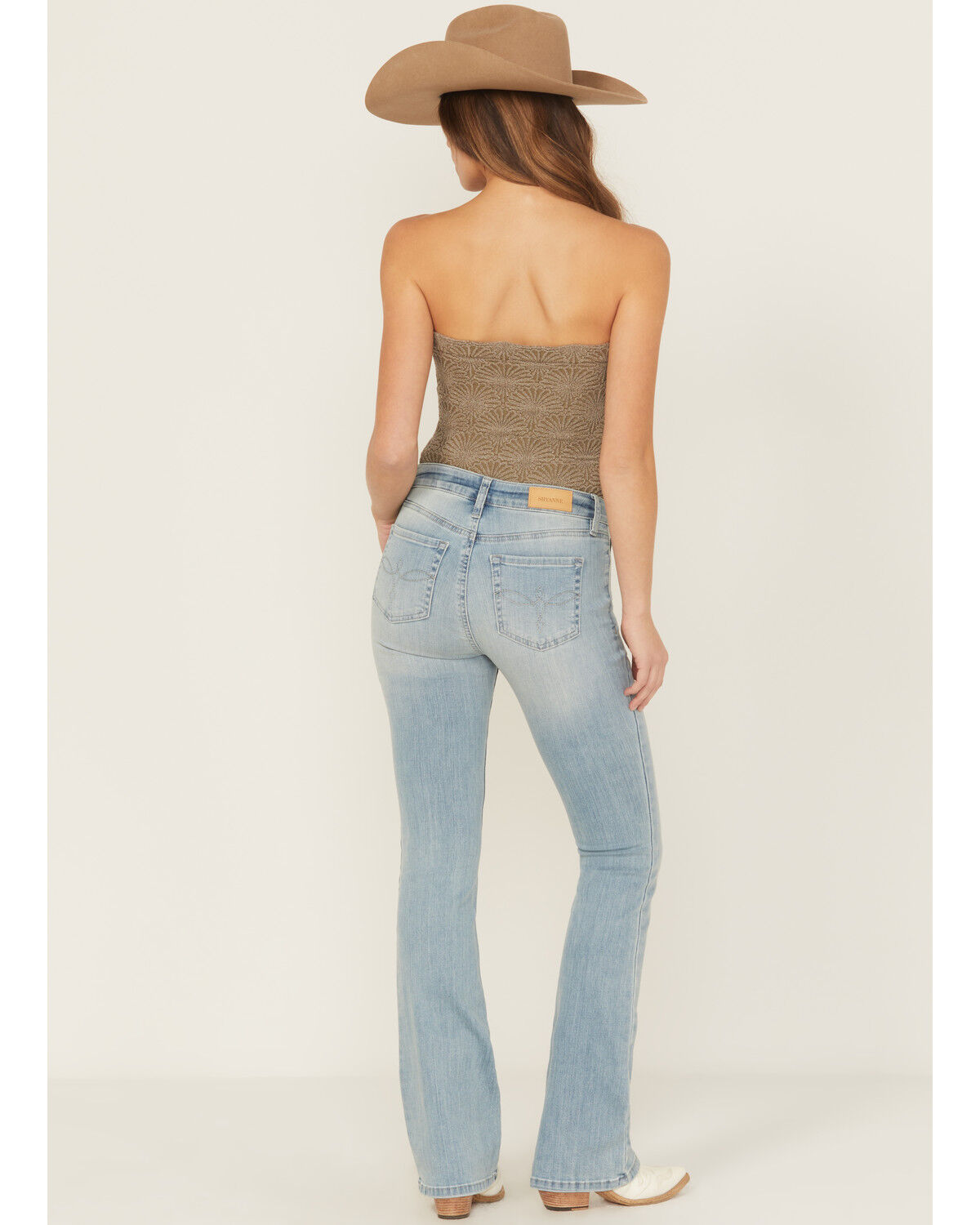 Shyanne Women's Baker Light Wash Mid Rise Bootcut Super Stretch Denim Jeans