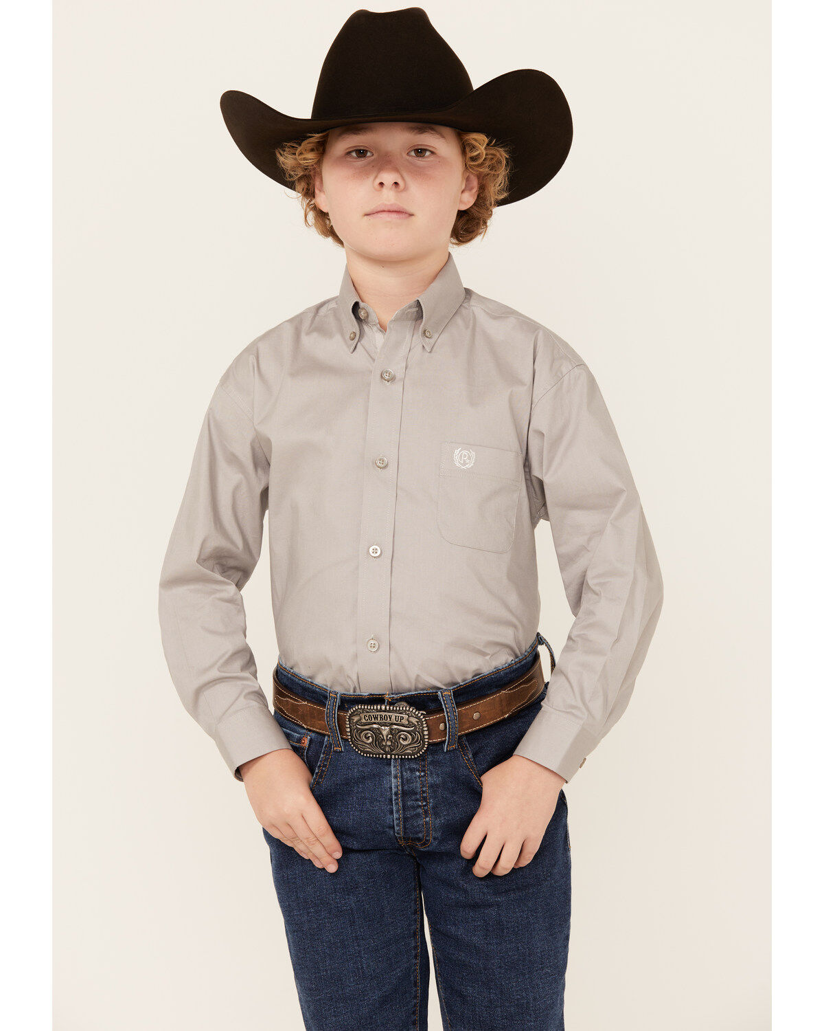 Panhandle Boys' Solid Long Sleeve Button-Down Stretch Western Shirt