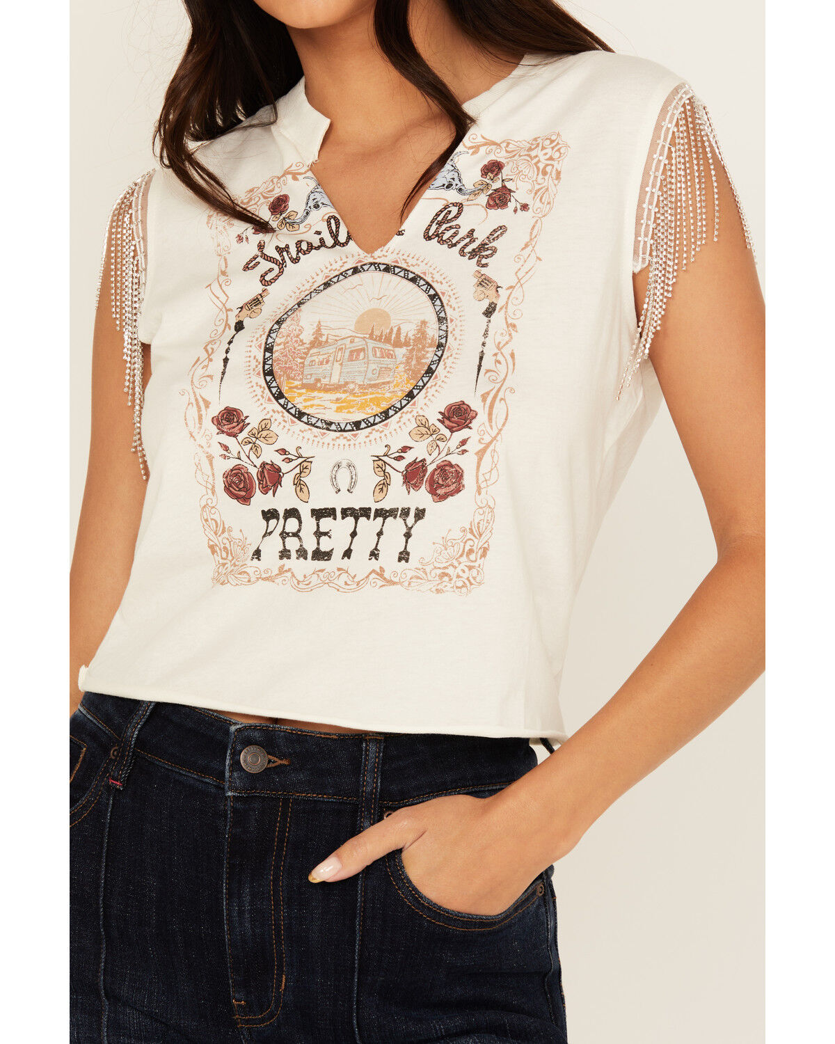 Idyllwind Women's Trailer Park Pretty Rhinestone Fringe Sleeveless Shirt