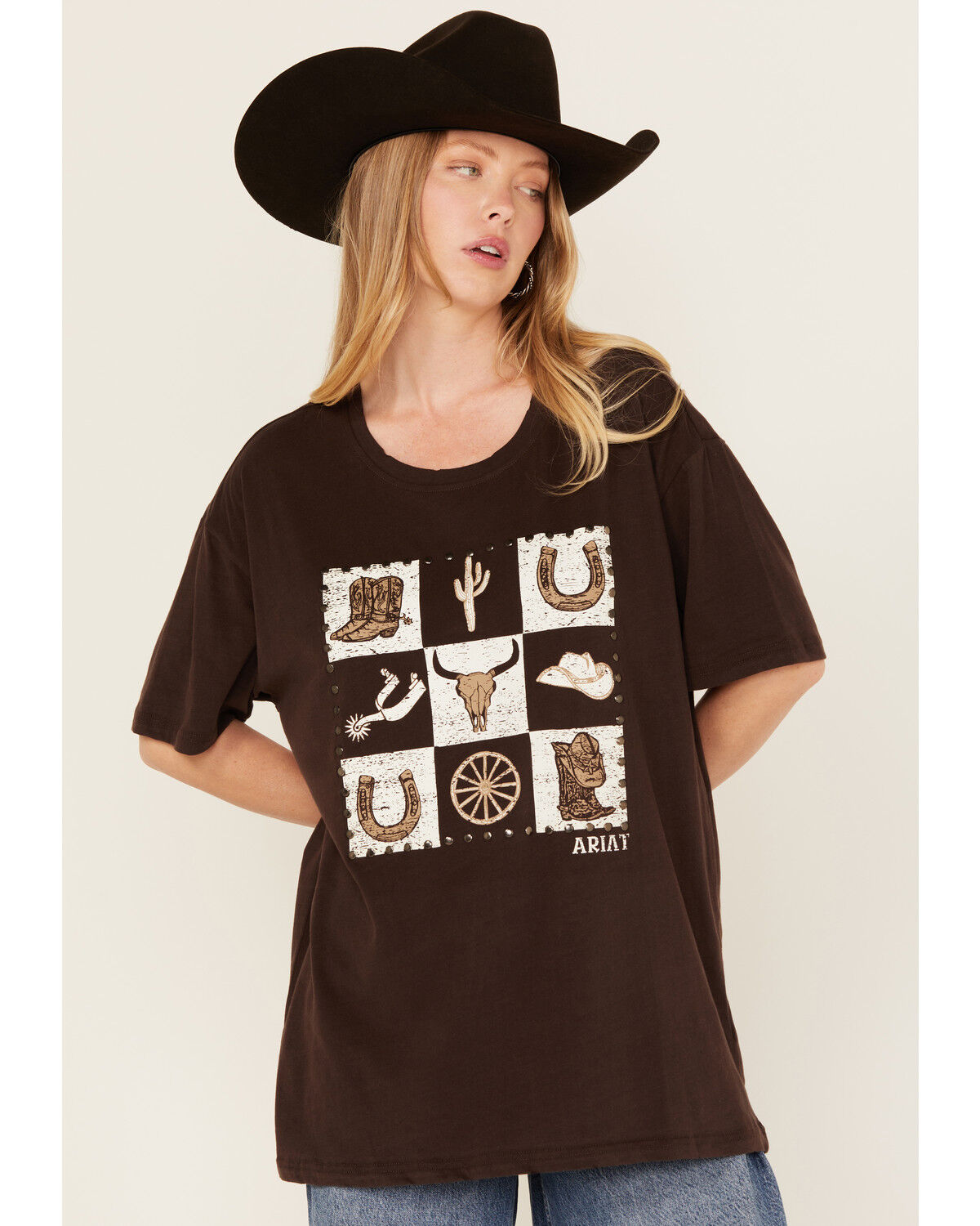 Ariat Women's Checkered Boyfriend Fit Short Sleeve Graphic Tee