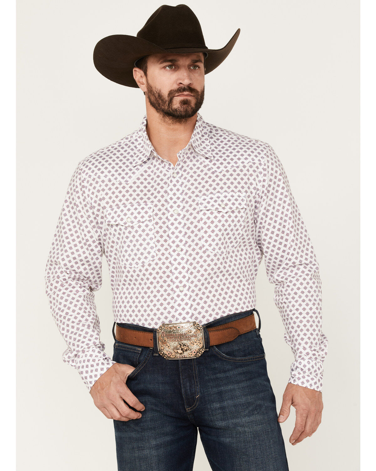 Wrangler 20x Men's Geo Medallion Print Long Sleeve Pearl Snap Western Shirt