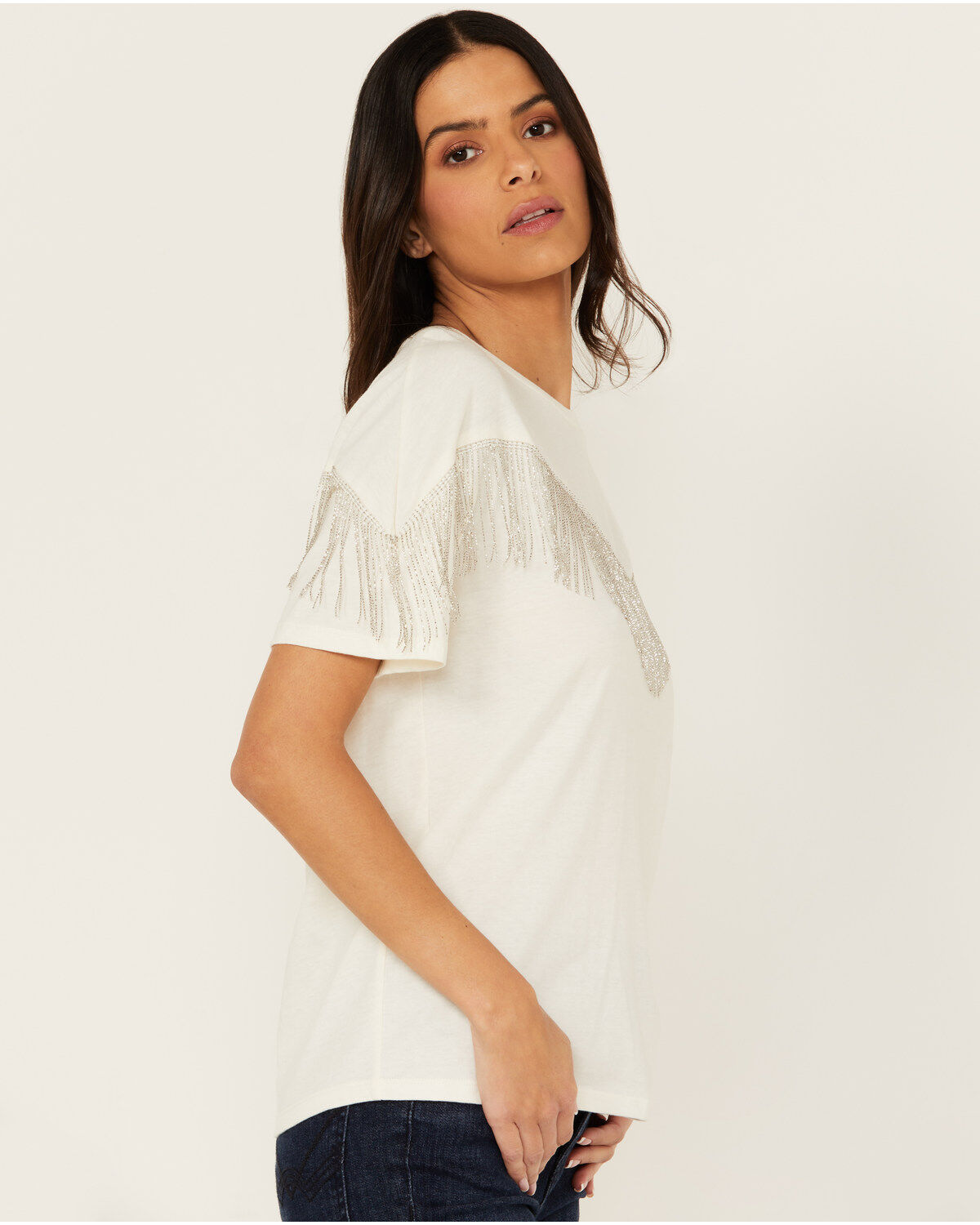 Rock & Roll Denim Women's Chain Fringe Short Sleeve Tee