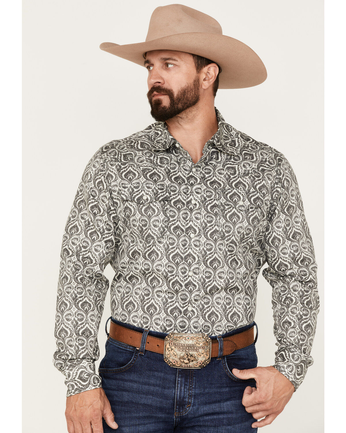 Wrangler Retro Premium Men's All-Over Spade Print Long Sleeve Snap Western Shirt