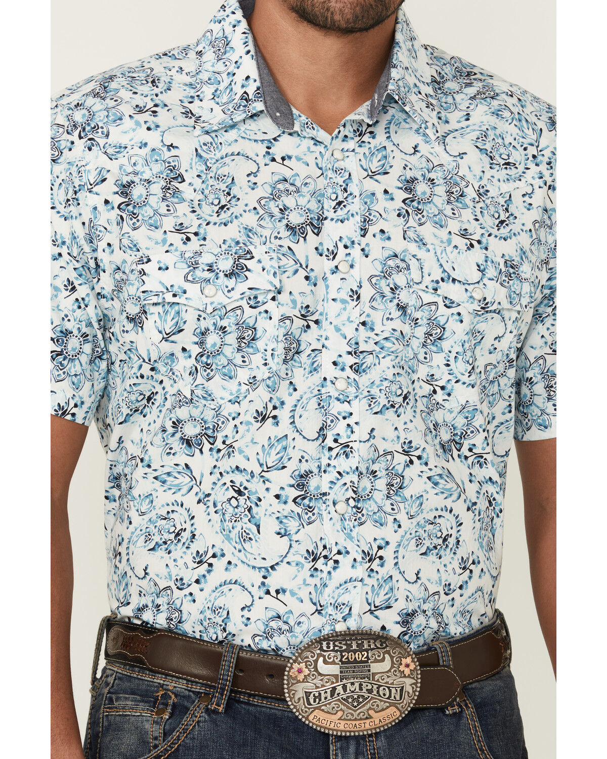 Cody James Men's Frontier Threads Floral Paisley Print Short Sleeve Snap Western Shirt