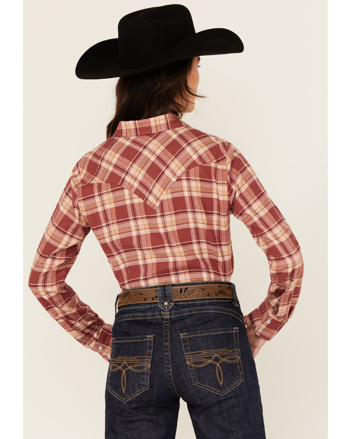 Wrangler Retro Women's Apple Butter Plaid Print Long Sleeve Pearl Snap Flannel Shirt