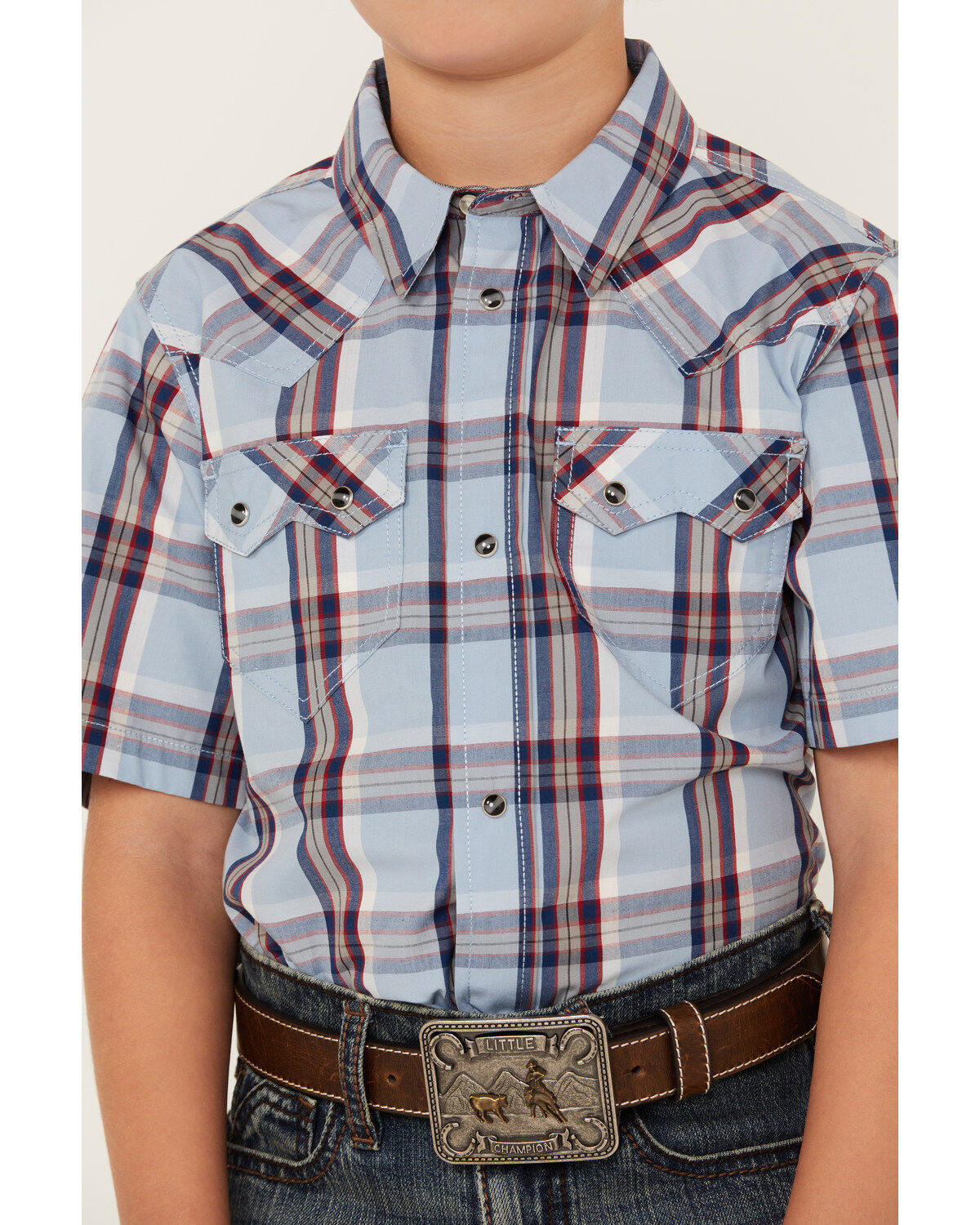 Cody James Boys' Plaid Print Short Sleeve Snap Western Shirt