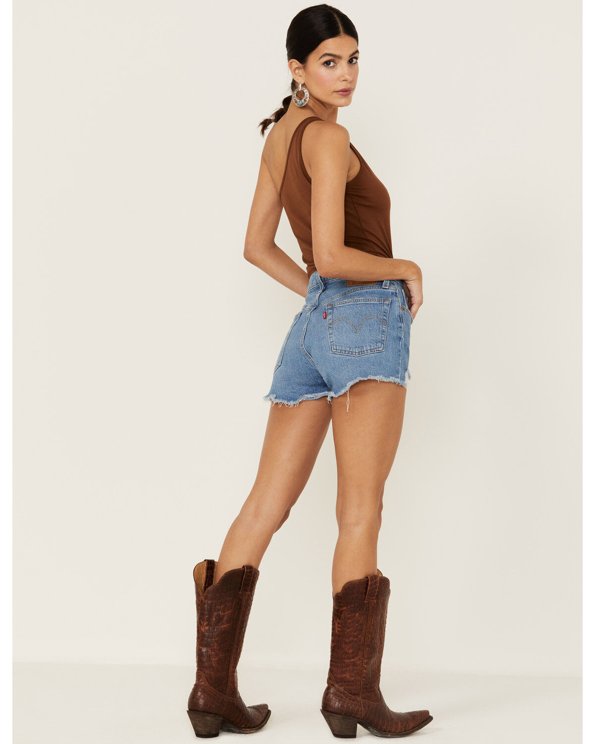 Levi's Women's 501 Medium Wash High Rise Jazz Solo Distressed Original Denim Shorts