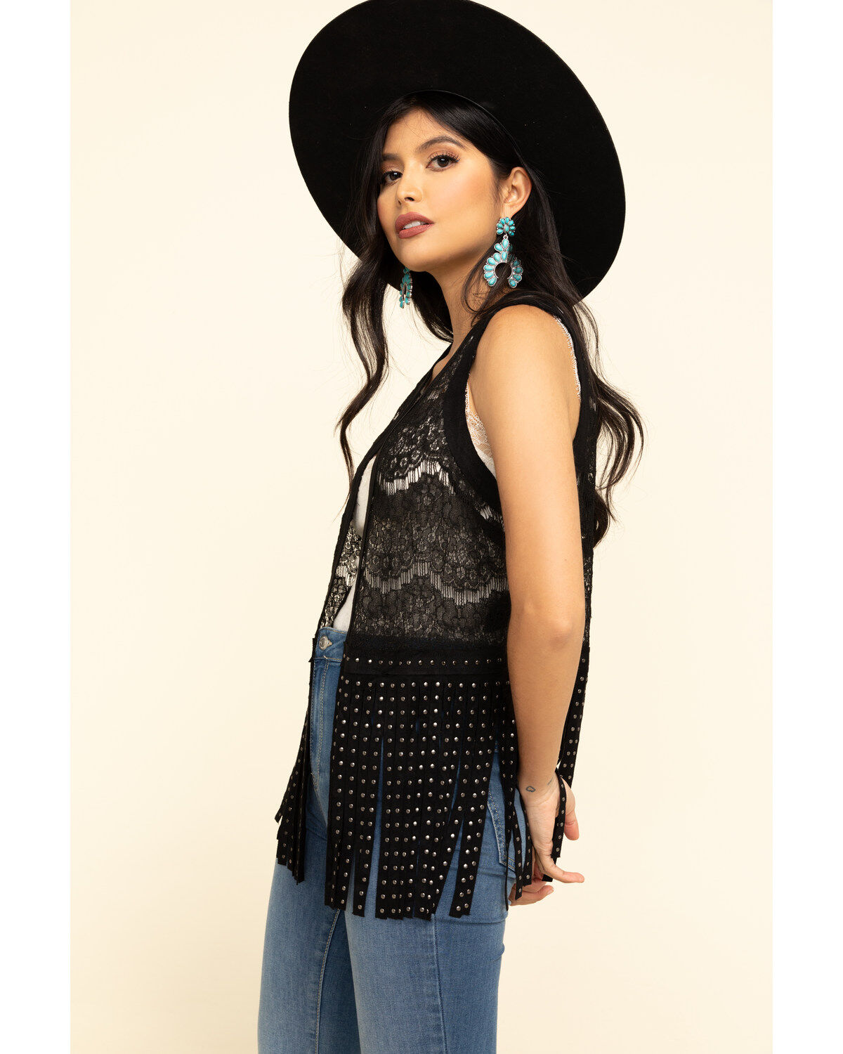 Vocal Women's Lace Studded Fringe Vest