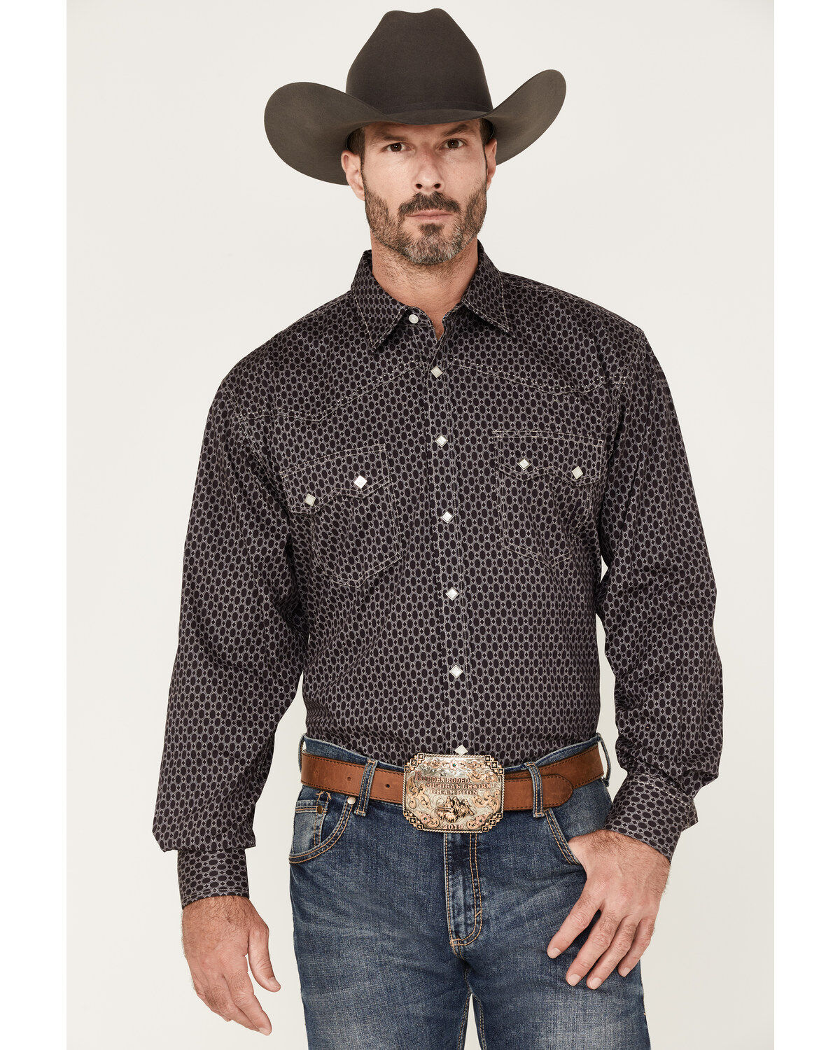 Resistol Men's Axcel Geo Print Long Sleeve Snap Western Shirt