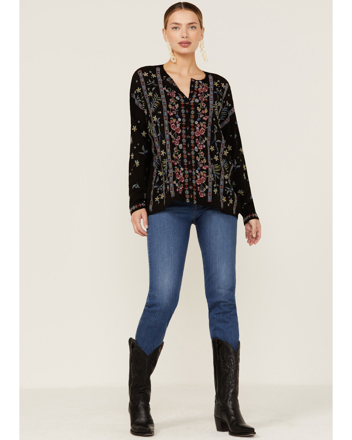 Johnny Was Women's Garden Embroidered Stripe Blouse