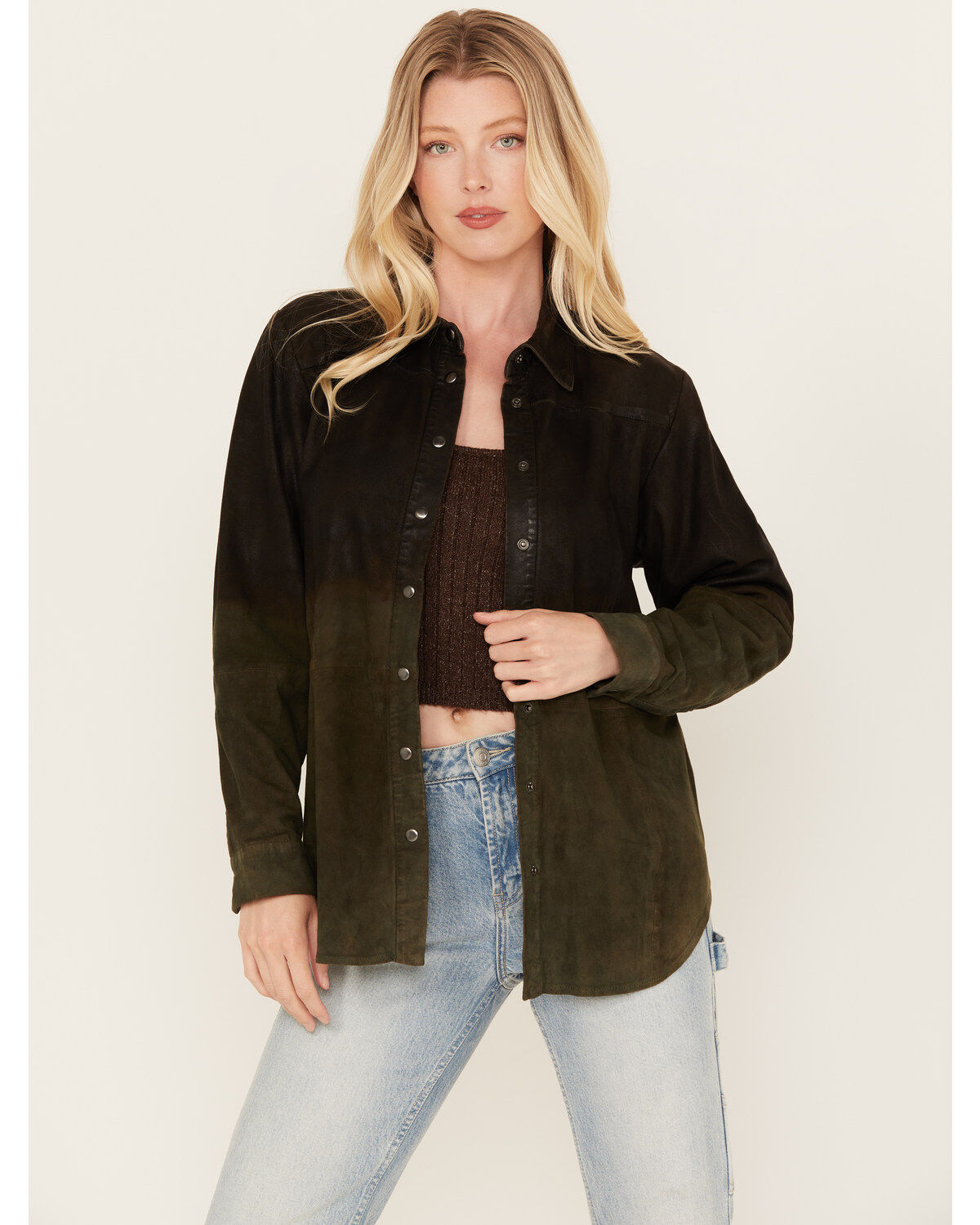 Cleo + Wolf Women's Ombre Suede Snap Up Shacket