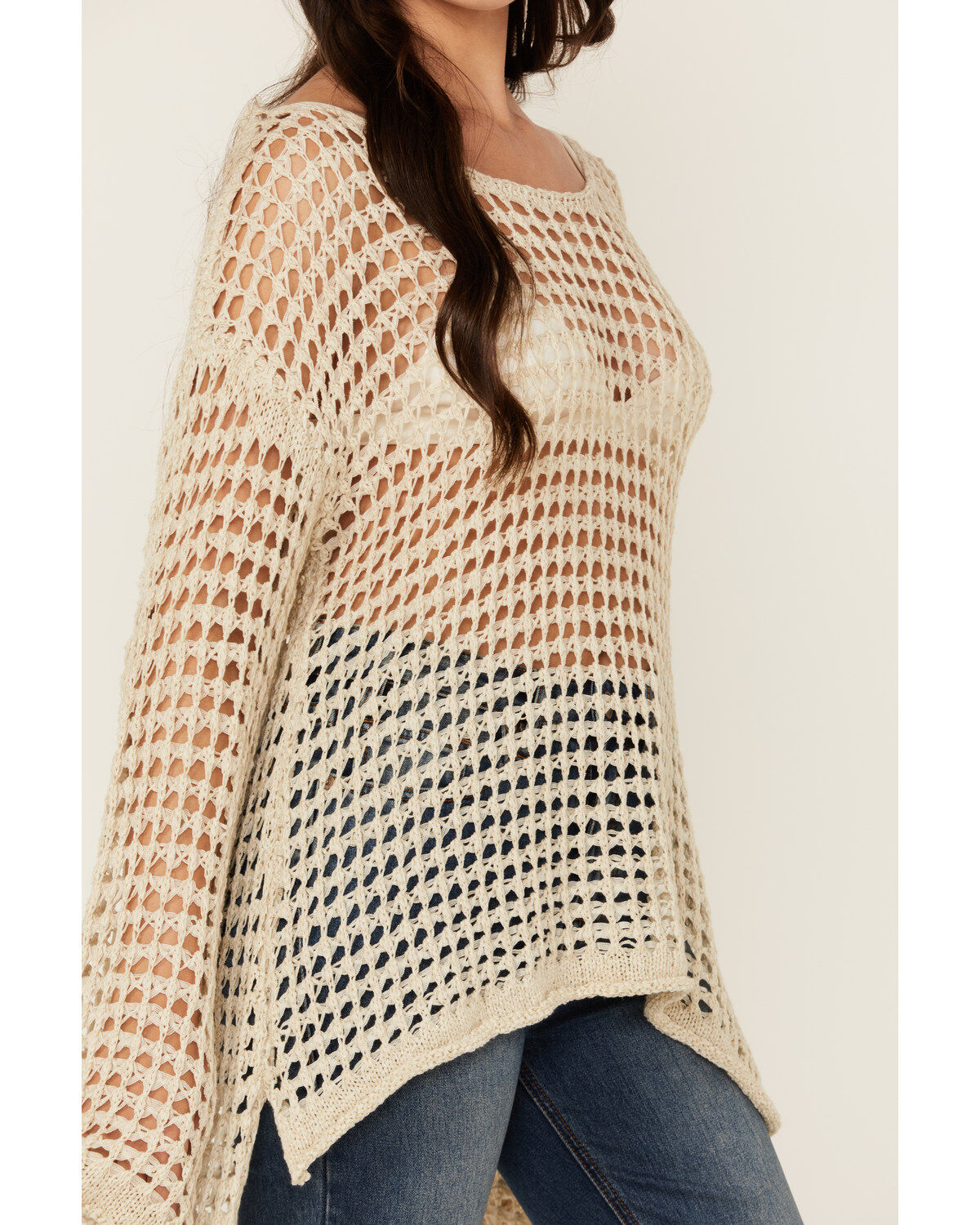 POL Women's Open Crochet Long Sleeve Sweater