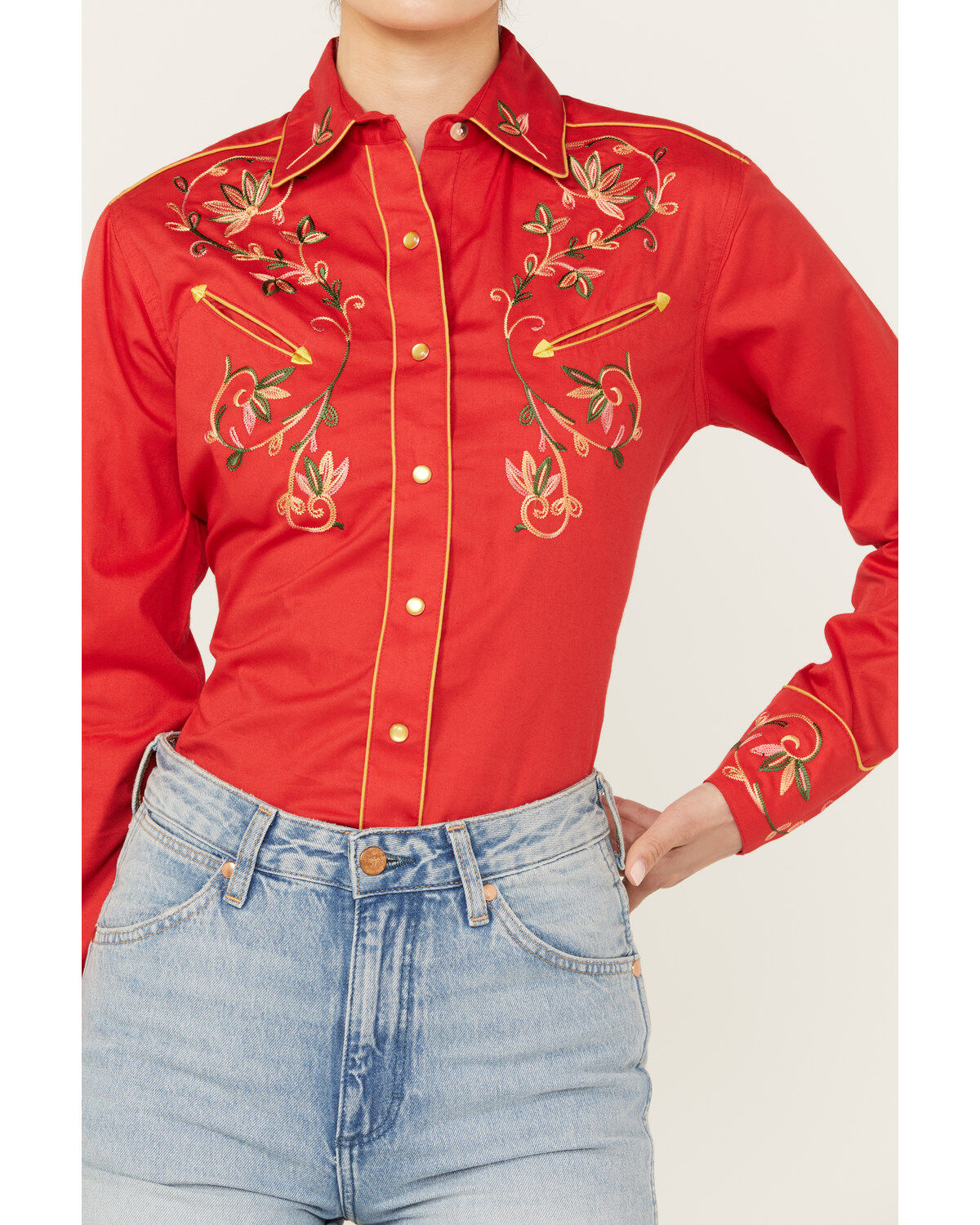 Rockmount Ranchwear Women's Floral Embroidered Long Sleeve Pearl Snap Western Shirt