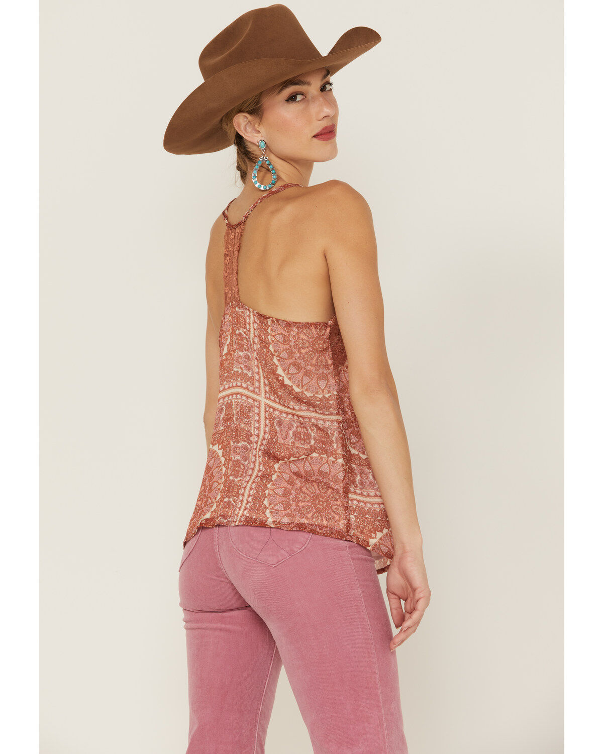 Miss Me Women's Medallion Print Lace Trim Cami