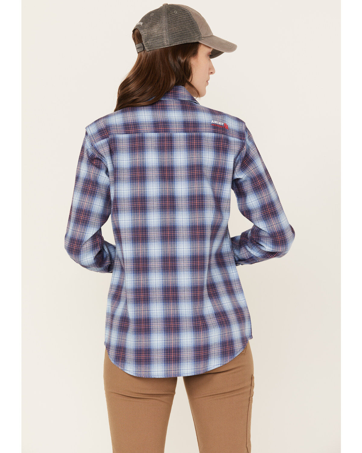 Ariat Women's FR Plaid Print Long Sleeve Button Down Work Shirt