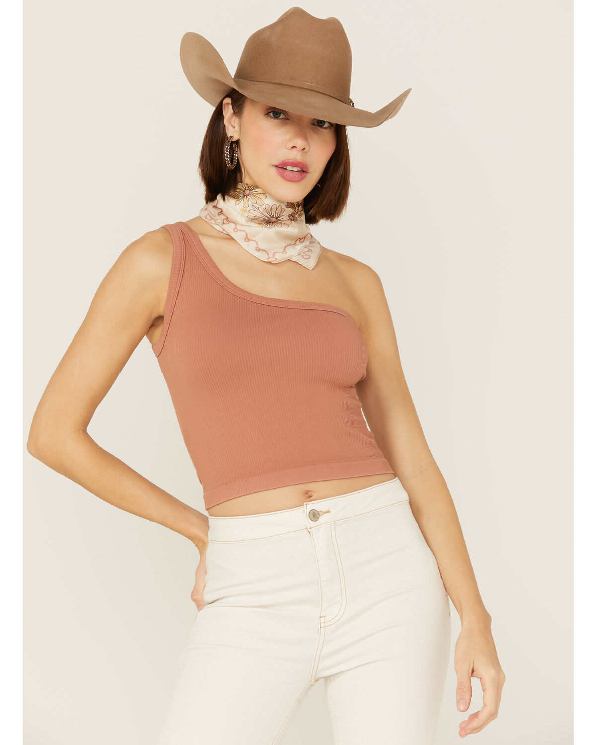Fornia Women's Top One Cedar Wood One Shoulder Ribbed Cami Top