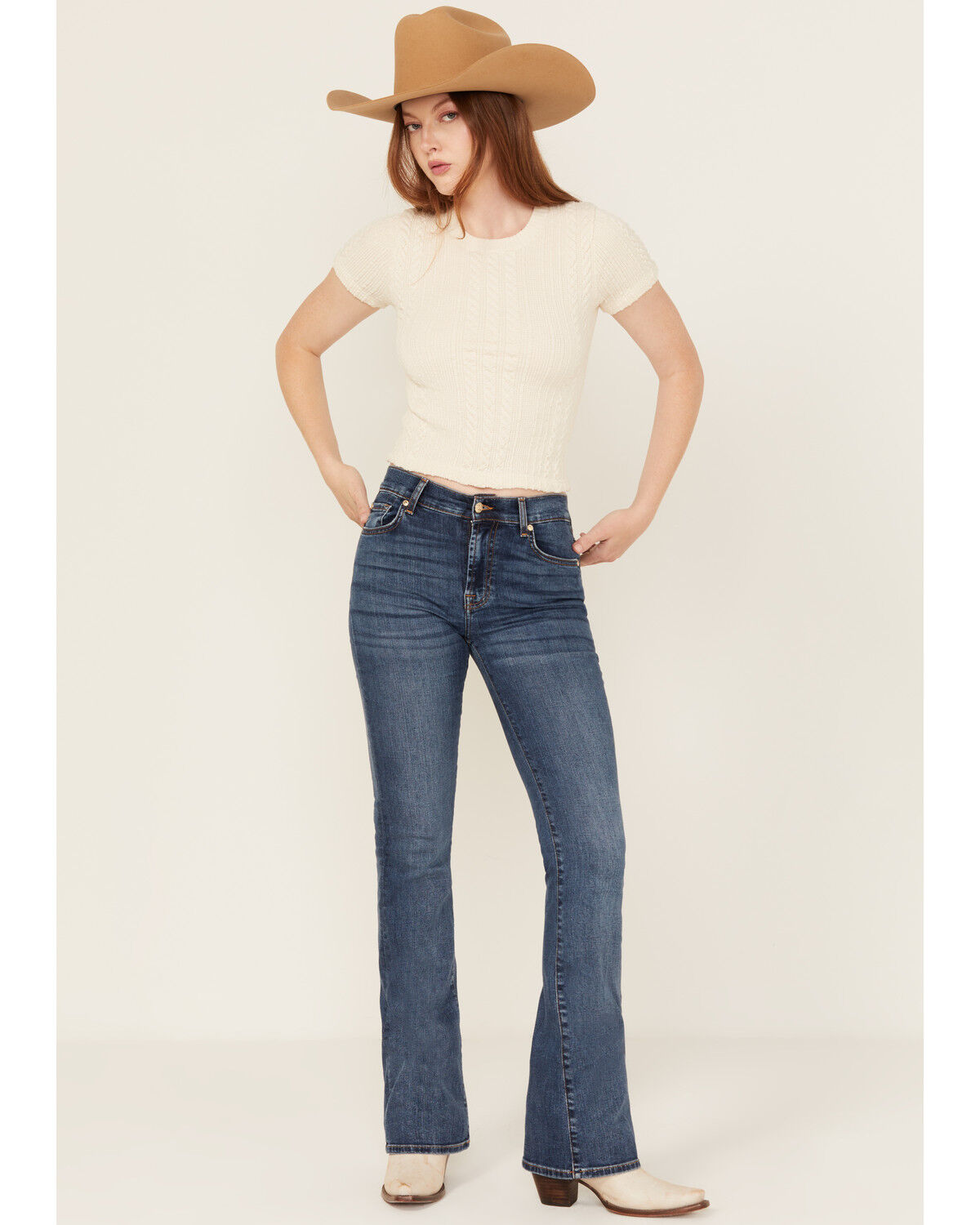 7 For All Mankind Women's Dark Wash Soho Mid Rise Embellished Bootcut Stretch Denim Jeans