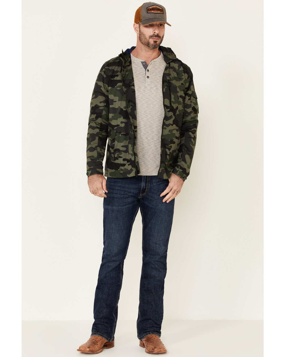 Flag & Anthem Men's Byron Camo Print Hooded Windbreaker Jacket