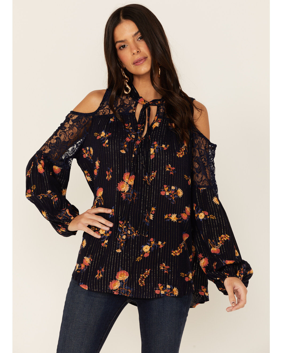 Miss Me Women's Cold Shoulder Long Sleeve Floral Top