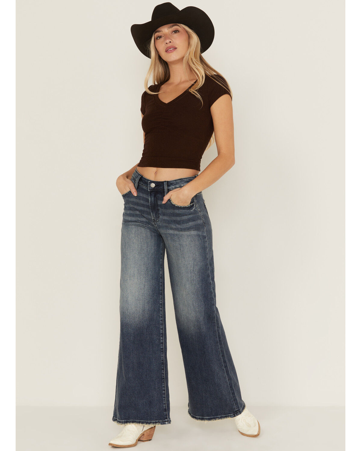 Miss Me Women's Dark Wash High Rise Super Wide Stretch Denim Jeans
