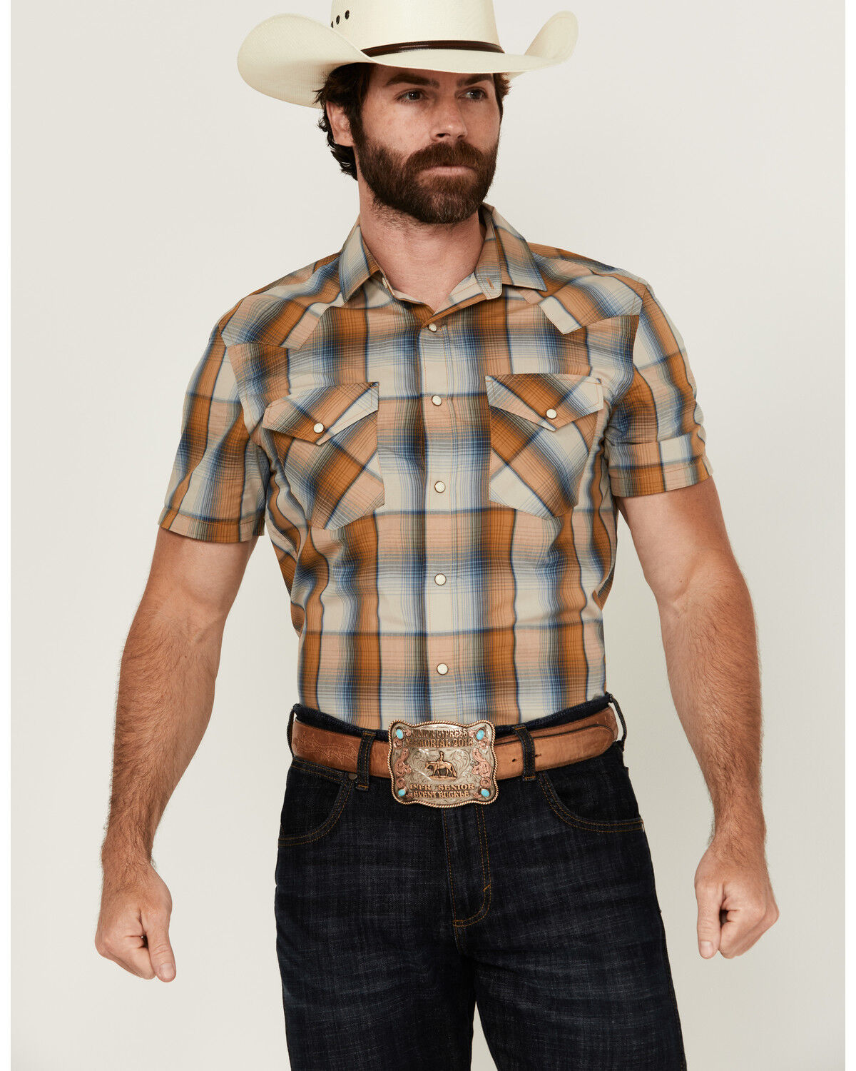 Pendleton Men's Frontier Plaid Print Short Sleeve Snap Western Shirt