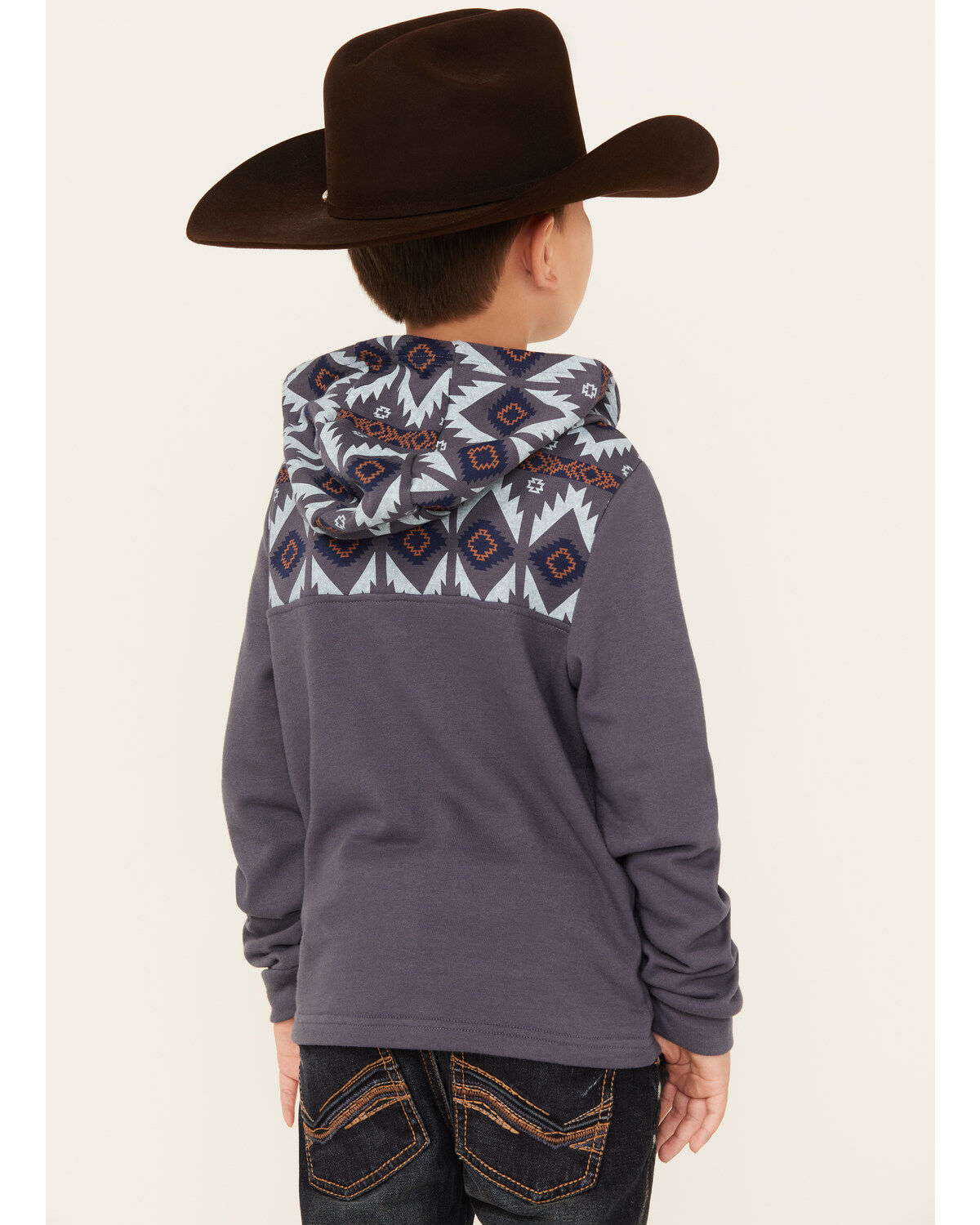 Rock & Roll Denim Boys' Southwestern Print Long Sleeve Hooded Pullover