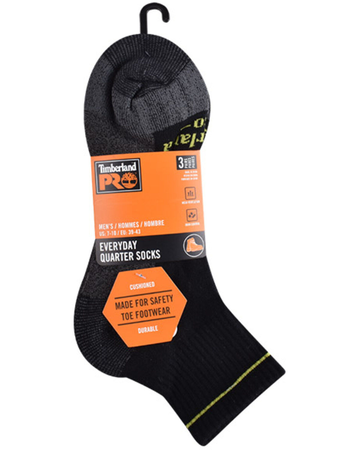 Timberland PRO Men's Rugged Accent 1.2 Cushion Quarter Socks - 3 Piece