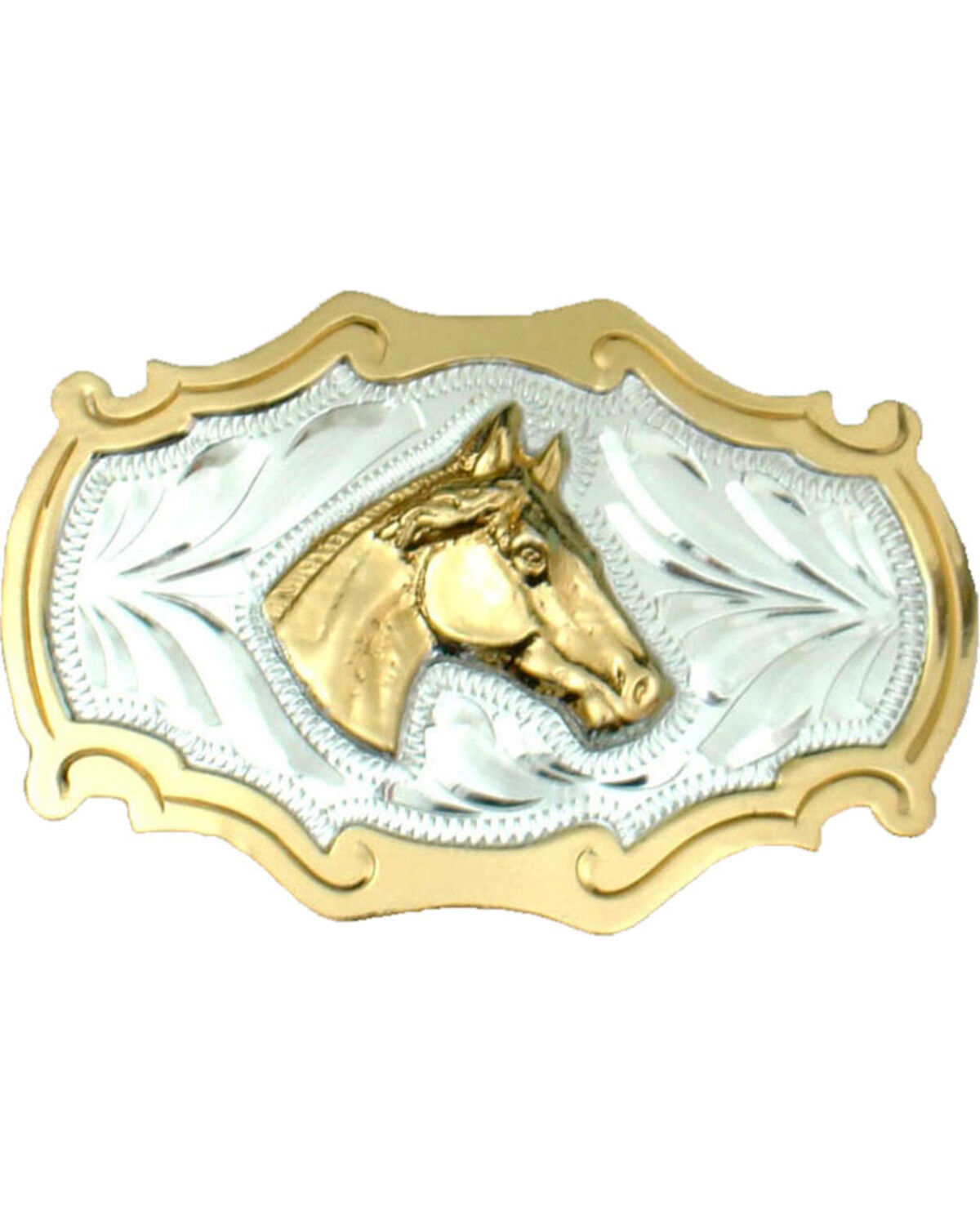 Western Express Men's Horsehead German Silver Belt Buckle