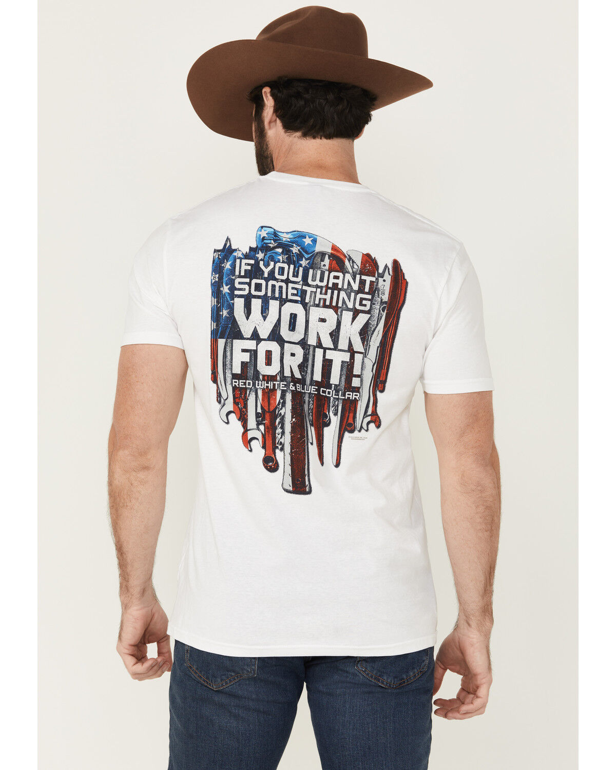 Buckwear Men's Red, White & Blue Collar Short Sleeve Graphic T-Shirt