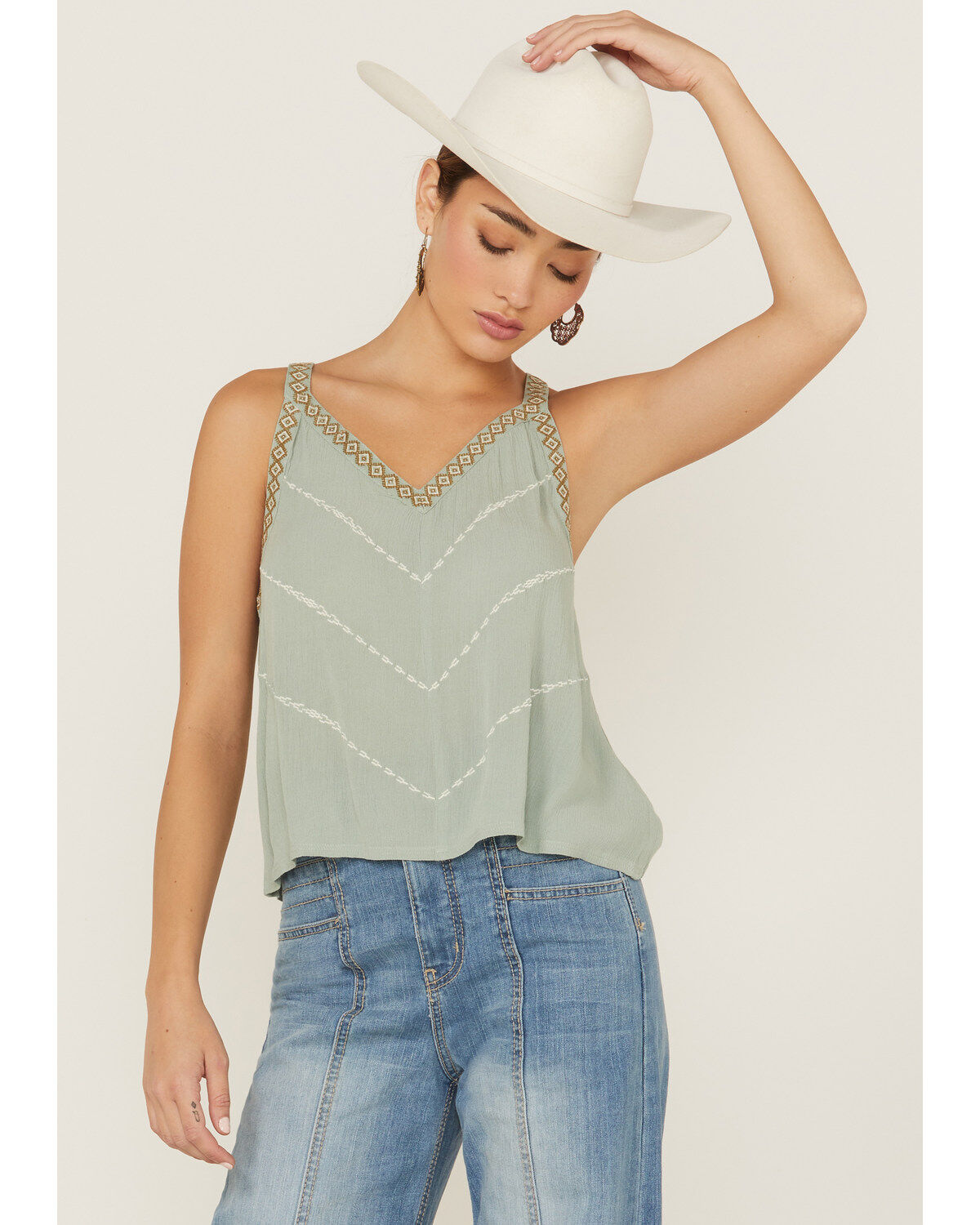 Shyanne Women's Southwestern Embroidered V-Neck Slate Cami