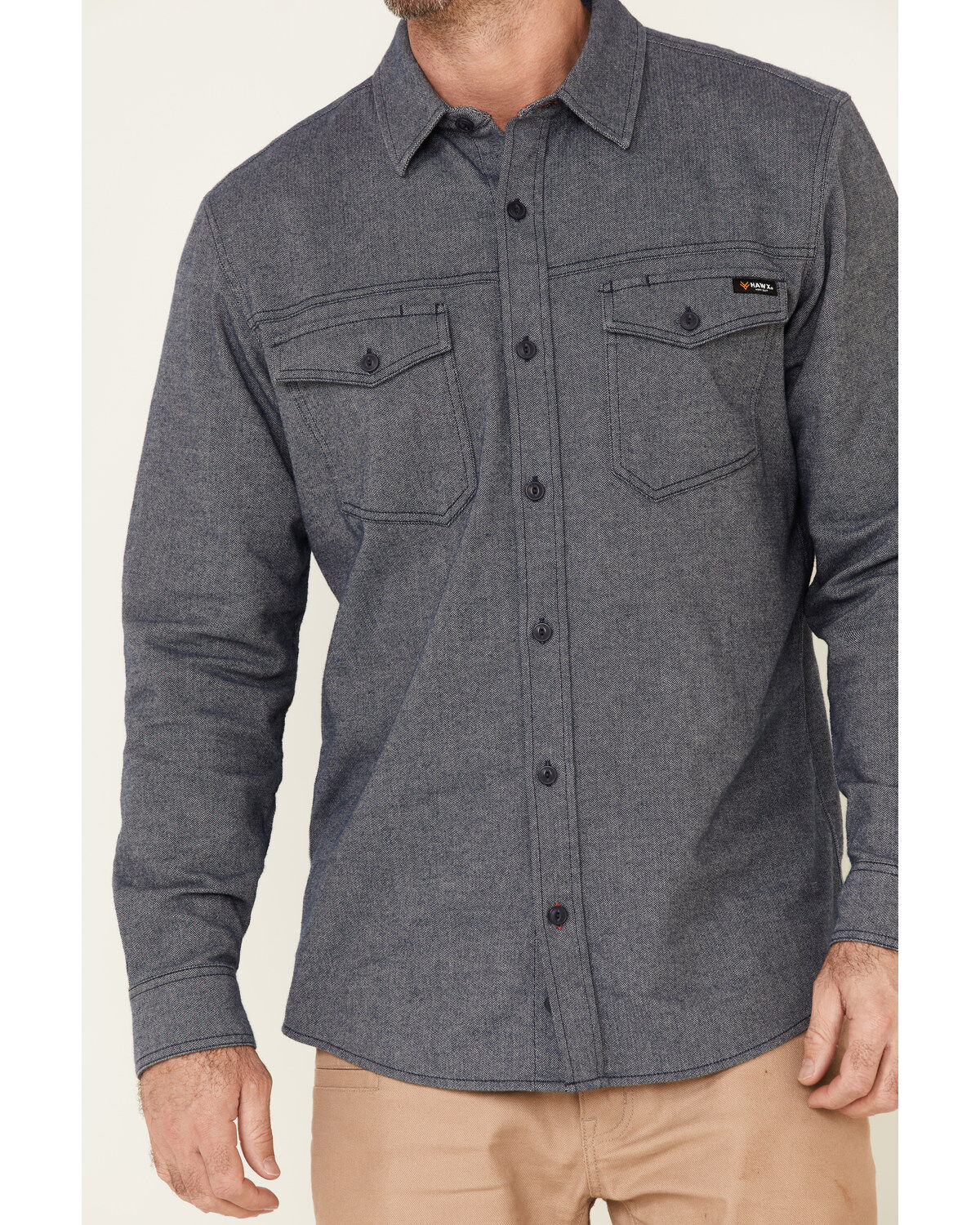 Hawx Men's Greyline Solid Stretch Herringbone Long Sleeve Work Shirt