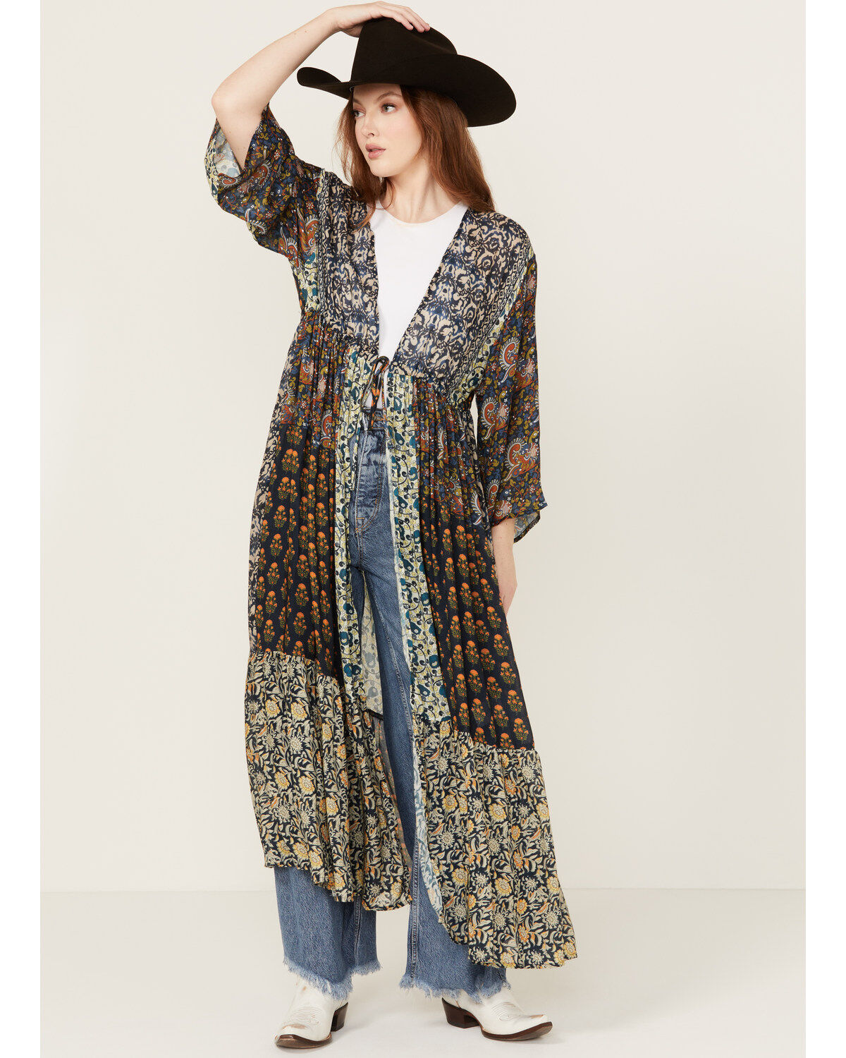 Free People Women's Long Geo Print Kimono