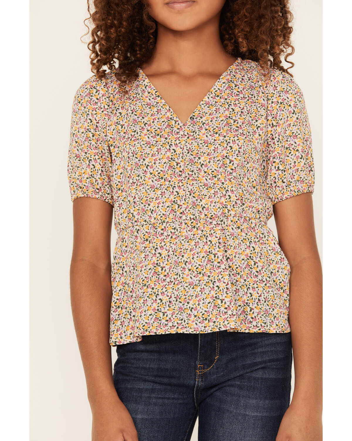 Hayden LA Girls' Ditsy Floral Print Puff Sleeve Top
