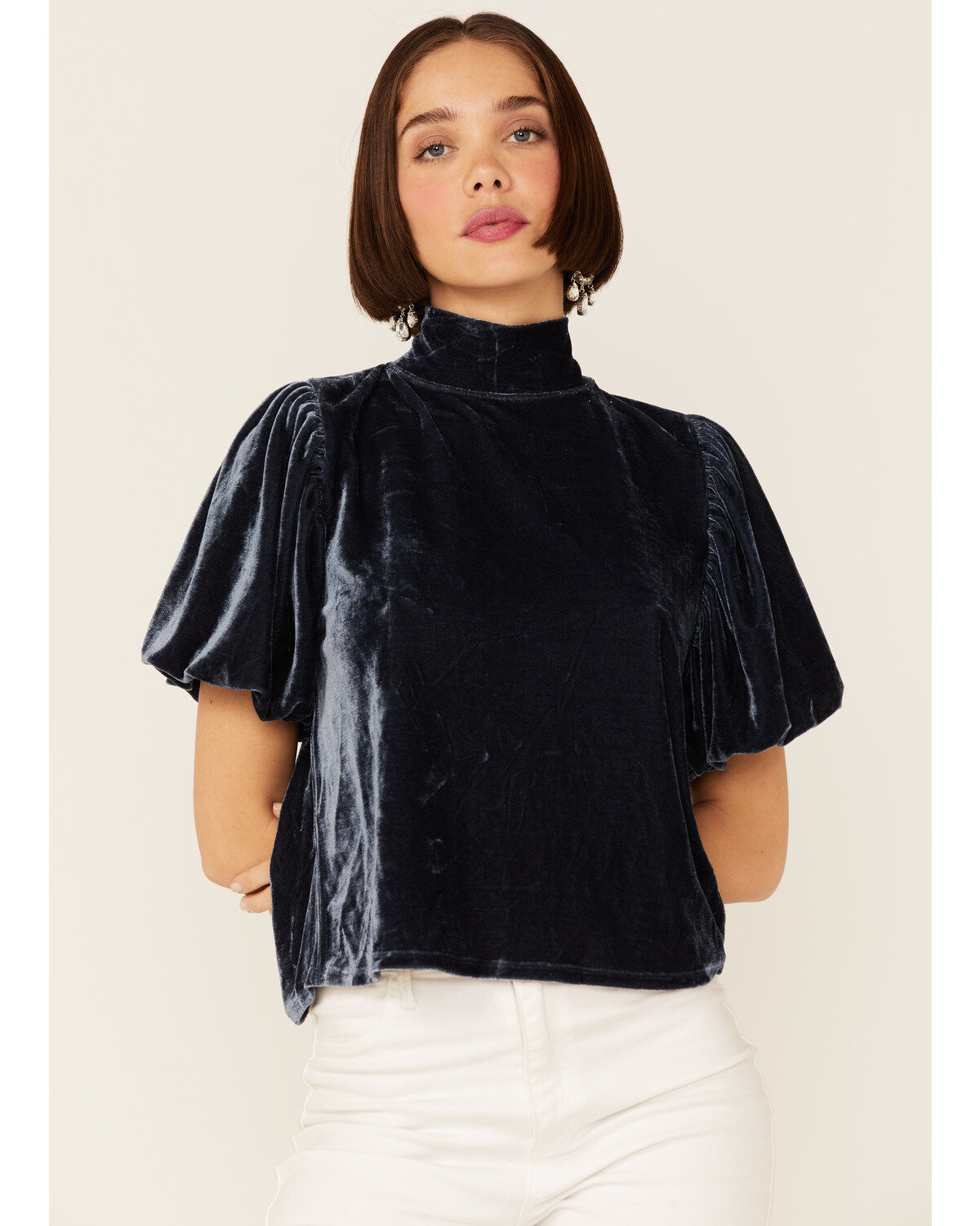 Free People Women's Velvet Knit Claudia Puff Short Sleeve Tee