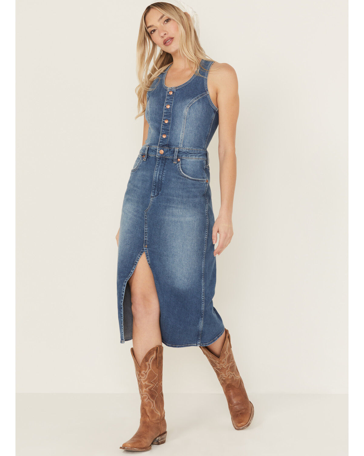 Wrangler Women's Racerback Button-Down Denim Midi Dress