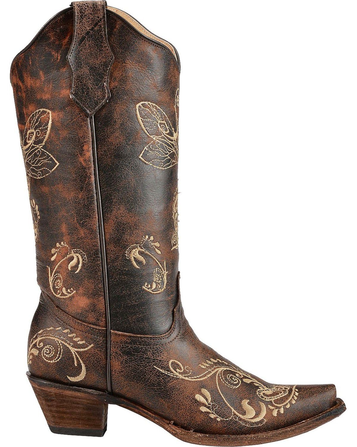 Circle G Women's Distressed Bone Dragonfly Embroidered Boots - Snip Toe