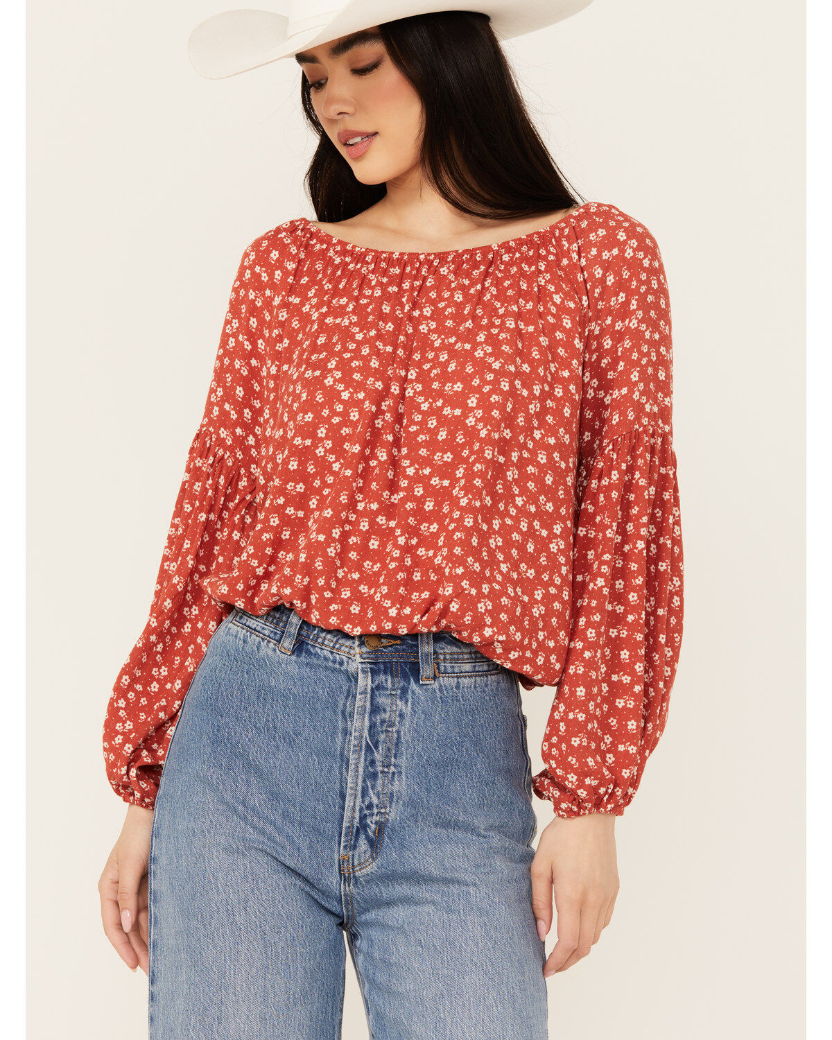 Wild Moss Women's Ditzy Floral Print Long Sleeve Shirt