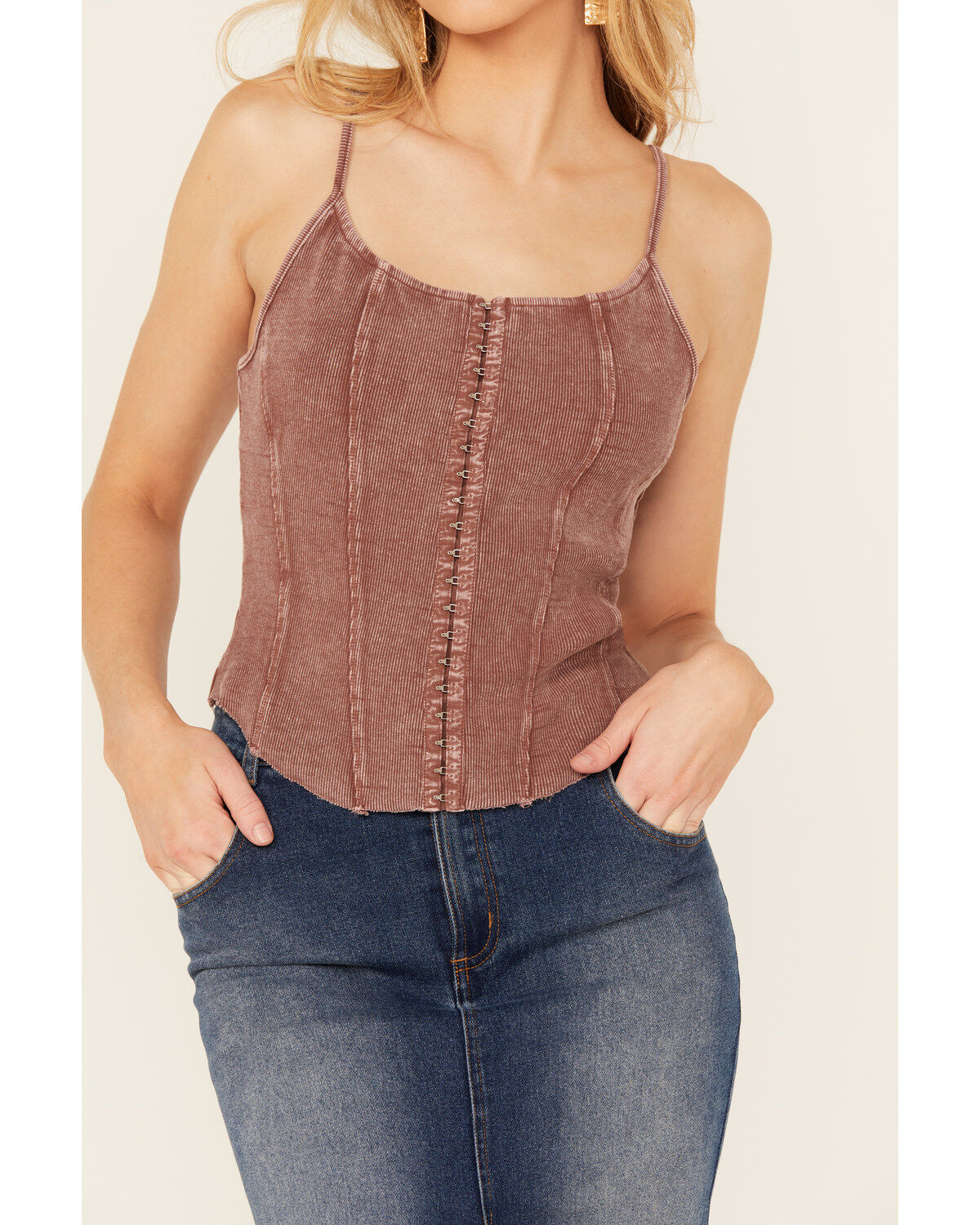 Rock & Roll Denim Women's Sleeveless Ribbed Corset Tank