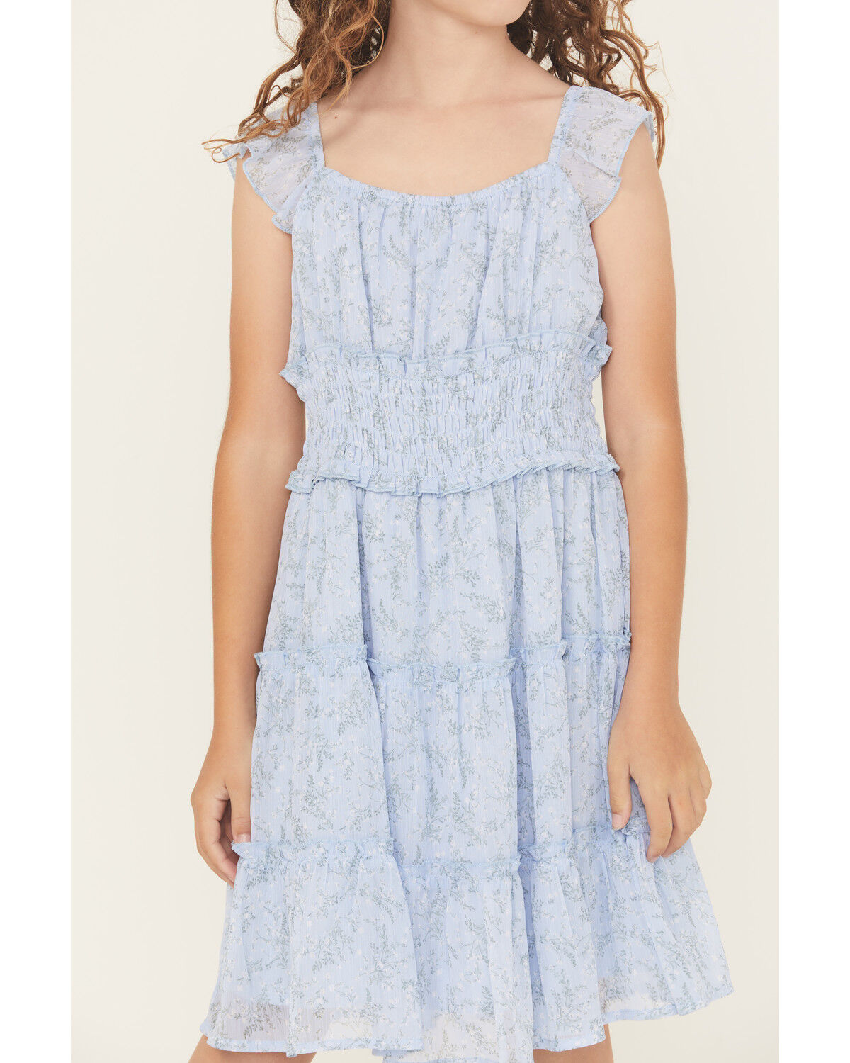 Ash & Violet Girls' Floral Print Ruffle Sleeve Dress