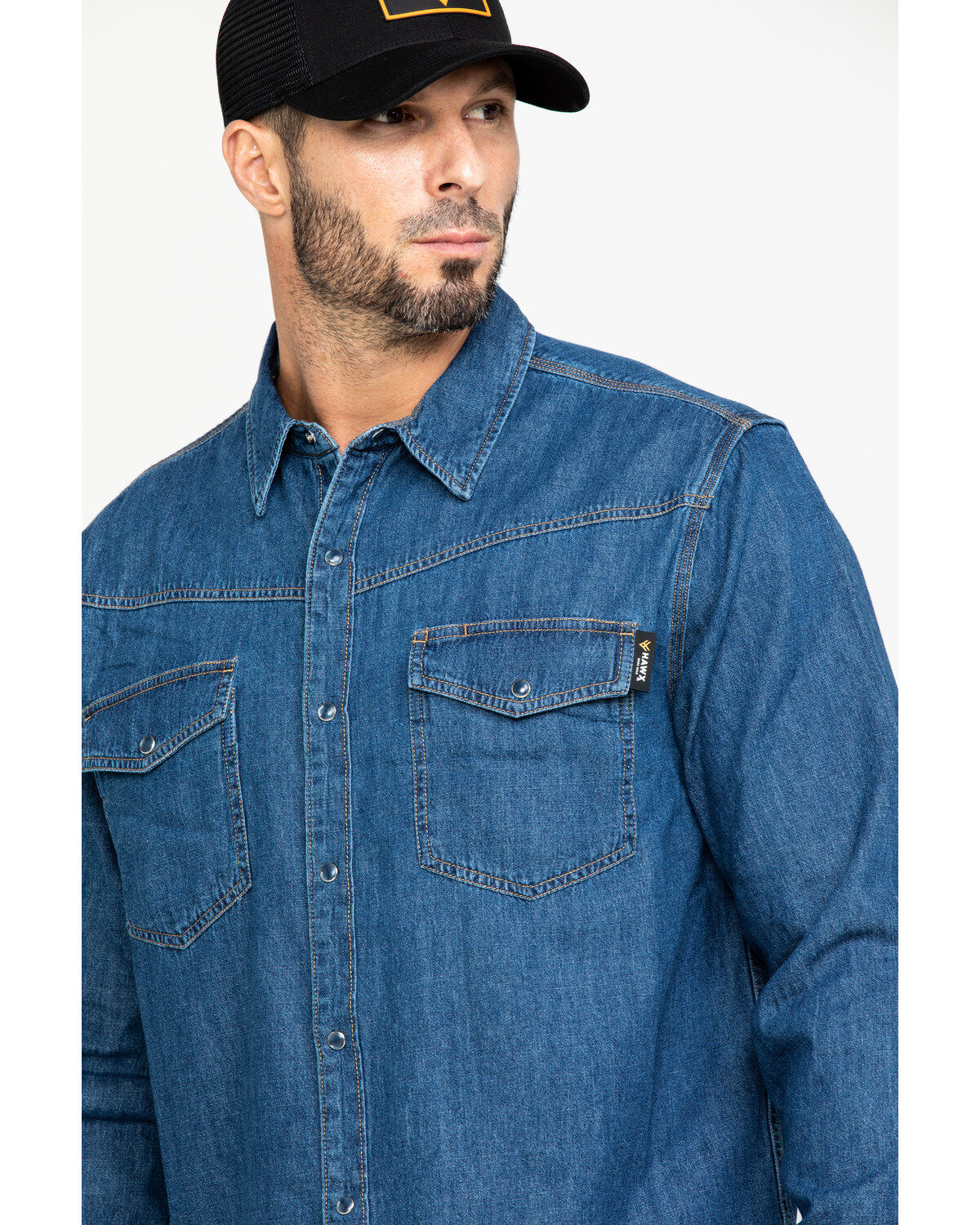 Hawx Men's Stonewashed Denim Snap Western Long Sleeve Work Shirt - Tall