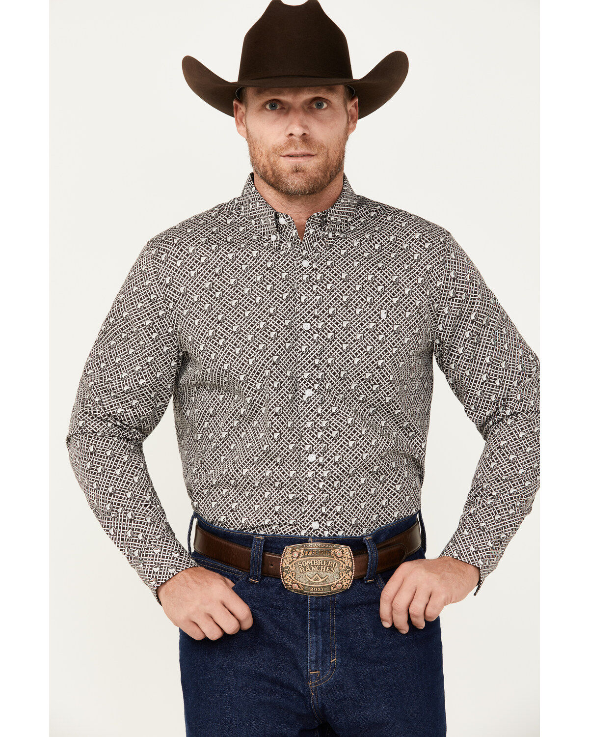 RANK 45® Men's Chute Gate Geo Print Long Sleeve Button-Down Western Shirt
