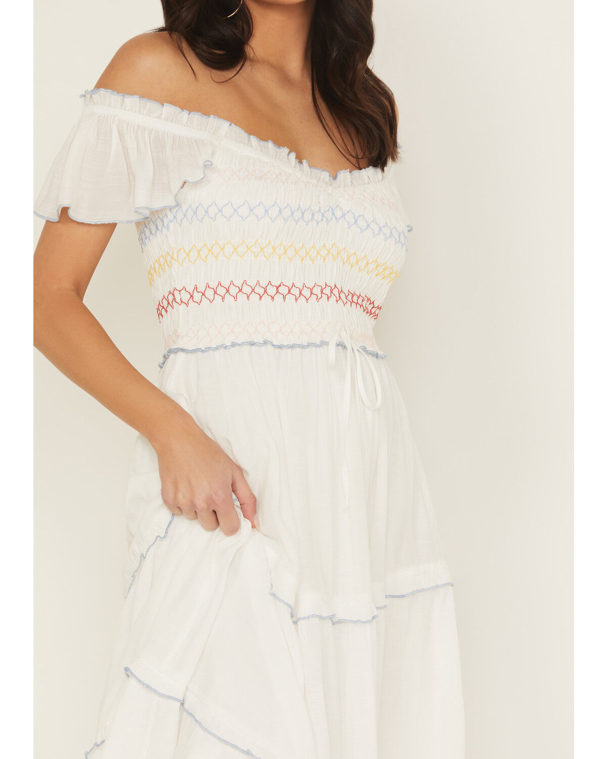 Wild Moss Women's Smocked Ruffle Sleeve Midi Dress