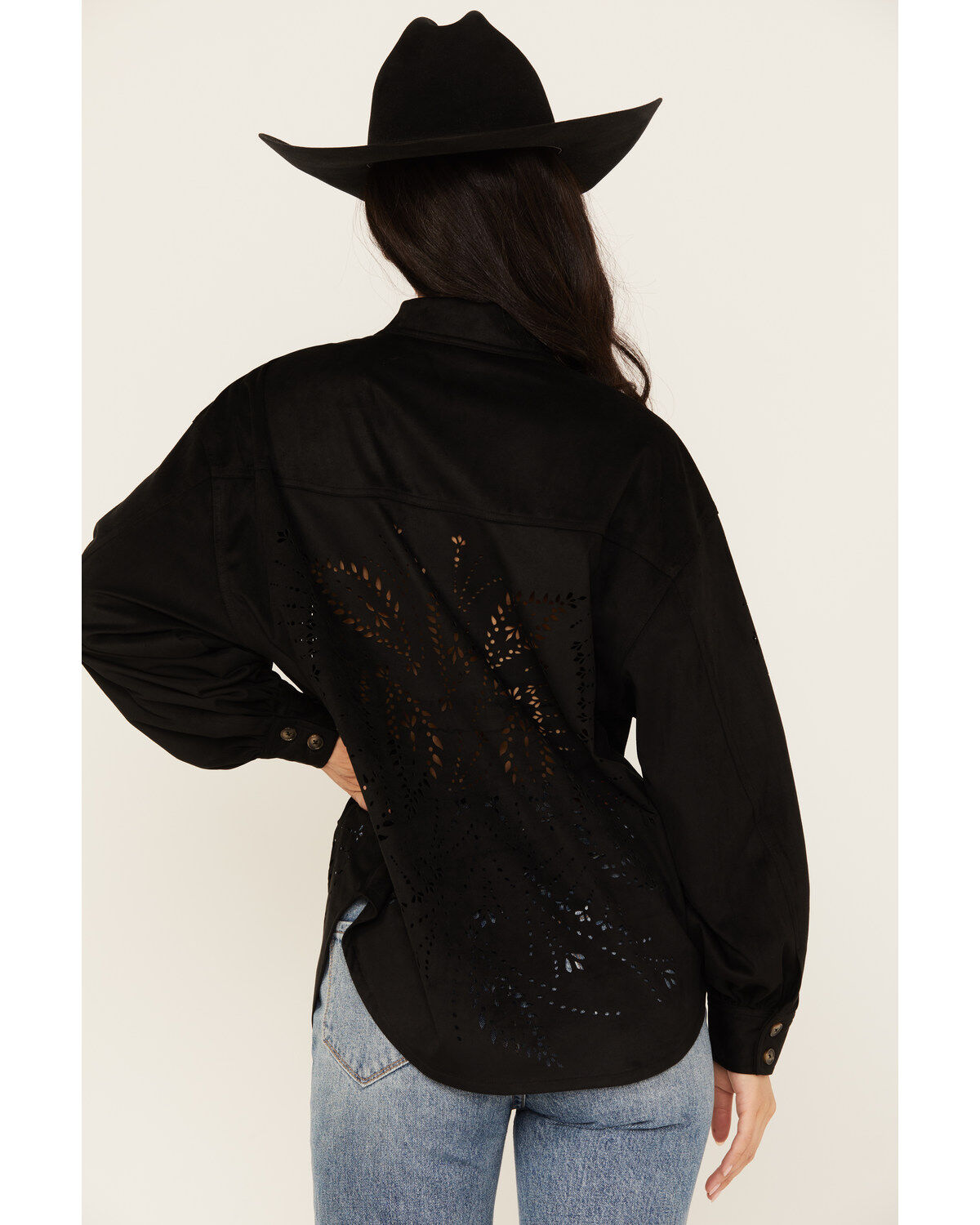 Shyanne Women's Faux Suede Laser Cutout Shacket