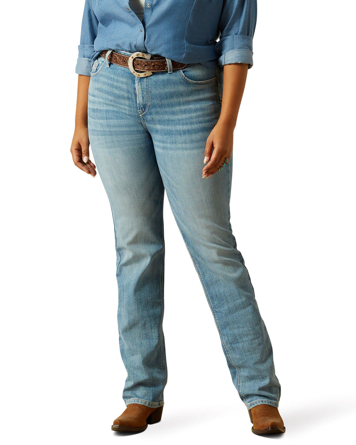 Ariat Women's R.E.A.L. Yara Light Wash Straight Stretch Denim Jeans - Plus