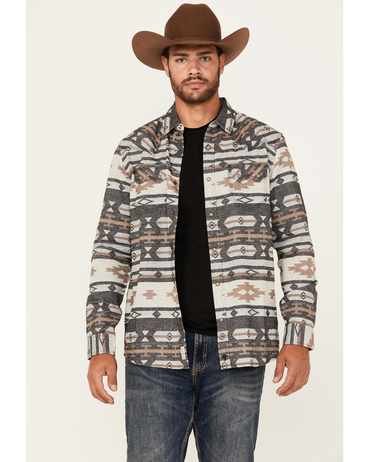 Moonshine Spirit Men's Gun Shop Southwestern Print Long Sleeve Snap Flannel Shirt